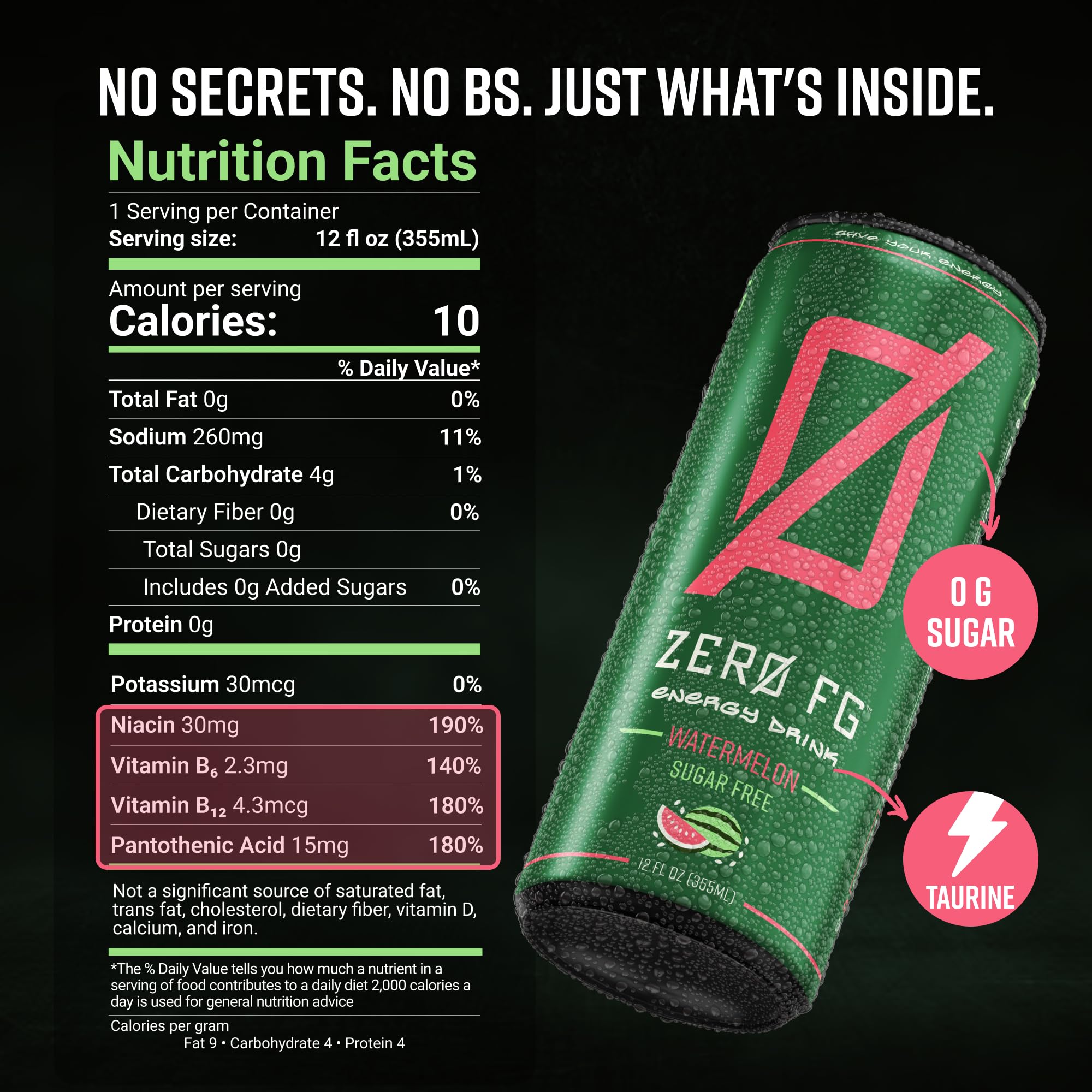 Amazon.com : ZERO FG Sugar Free Energy Drink, Watermelon, 140mg