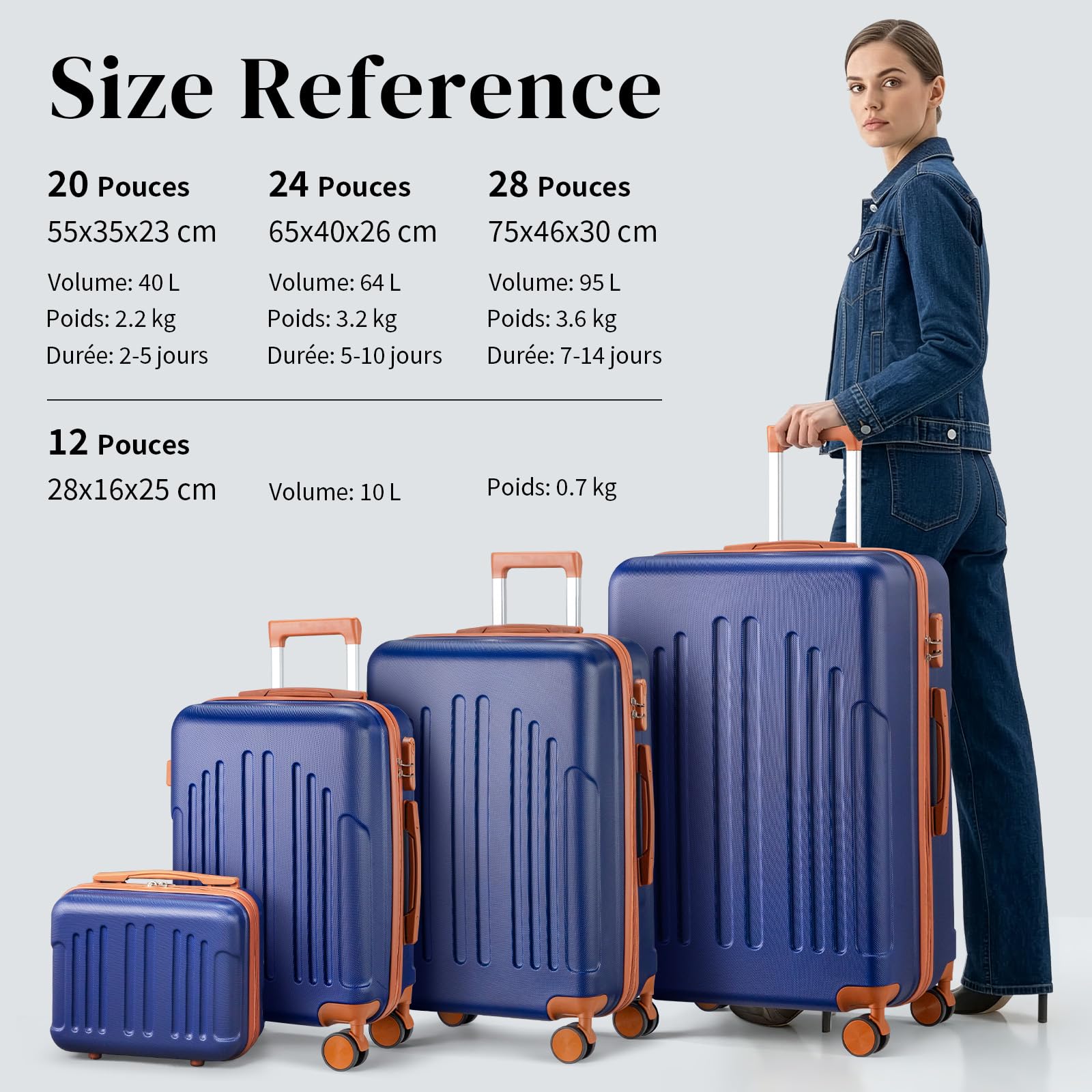 LALAHO Set de 4 Valises avec Vanity Case, Valise Grande Taille/Cabine, Petite Valise, Bagage Suitcase en ABS (Marine-Brun)