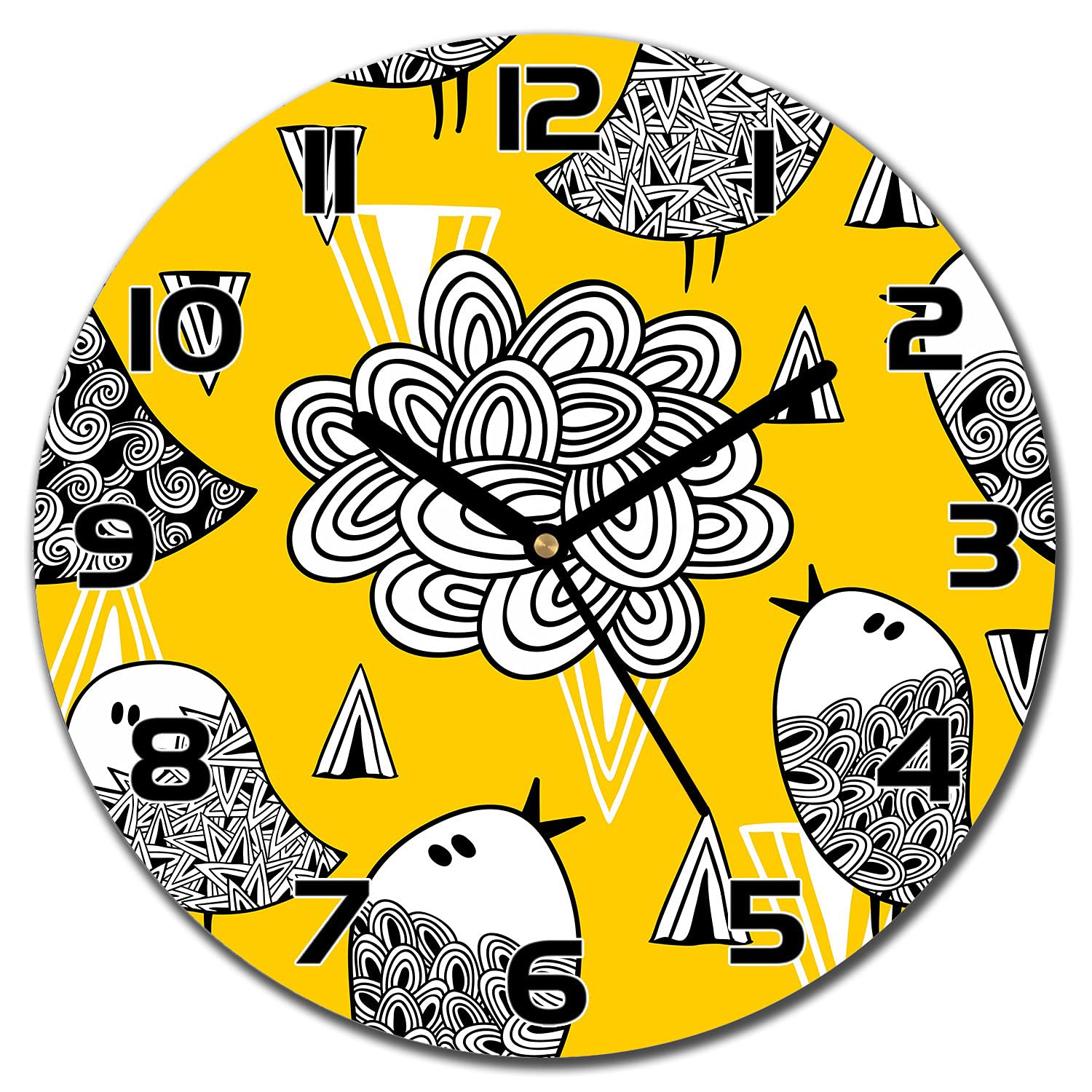 Horloge en verre Coloray 30 cm Doodle Bird pour cuisine et salon moderne