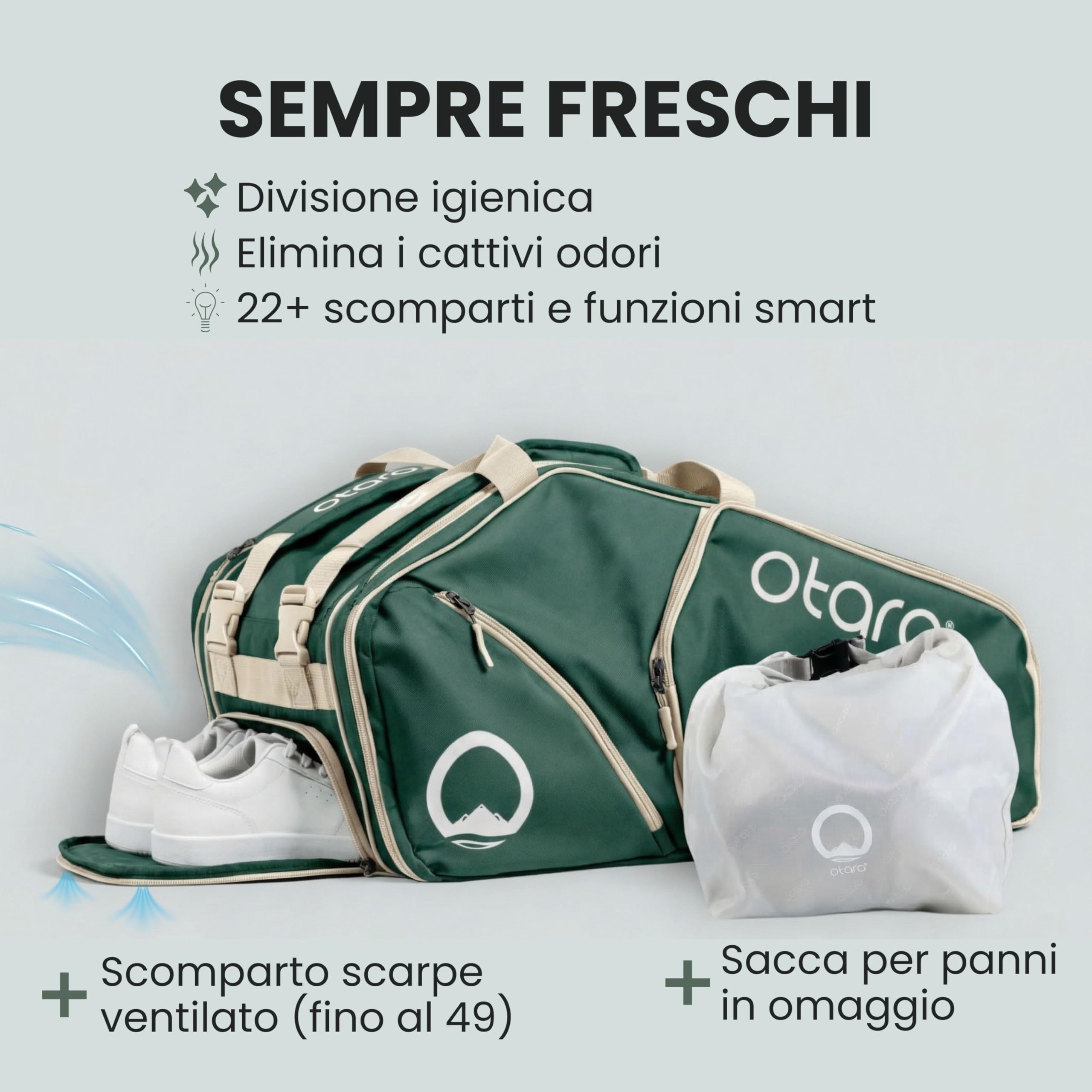 Otaro Borsa tennis 82L | Borsone tennis per 4 racchette | Con scomparto isolato, scomparto per scarpe, scomparto termico e scomparto per laptop | Sistema trasporto 3 in 1 | Zaino tennis idrorepellente