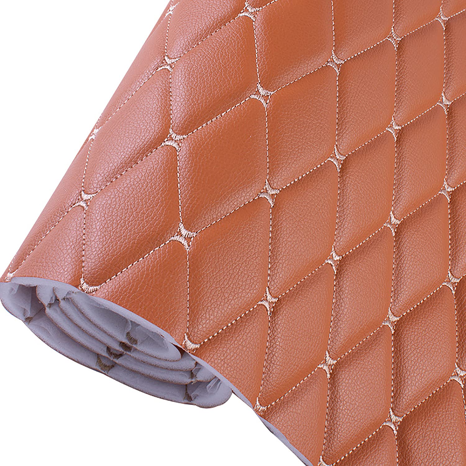 Genarbtes Kunstleder Polsterstoff Kunstledergewebe Vinyl-Ledertuch Strukturiertes Material Auto Boot Textil Diamantgitter Leder mit Lychee-Muster Braun(Size:5 x 1.38 m)