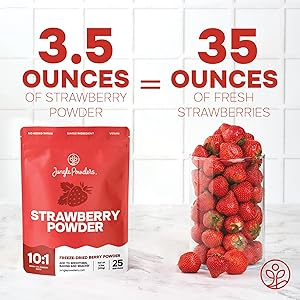 Jungle Powders Strawberry Powder 3.5 Ounce Bag Freeze Dried Strawberry Powder Dehydrated Strawberries Flavoring Additive Free Extract For Baking Dry Berry Fruit Powder Smoothies