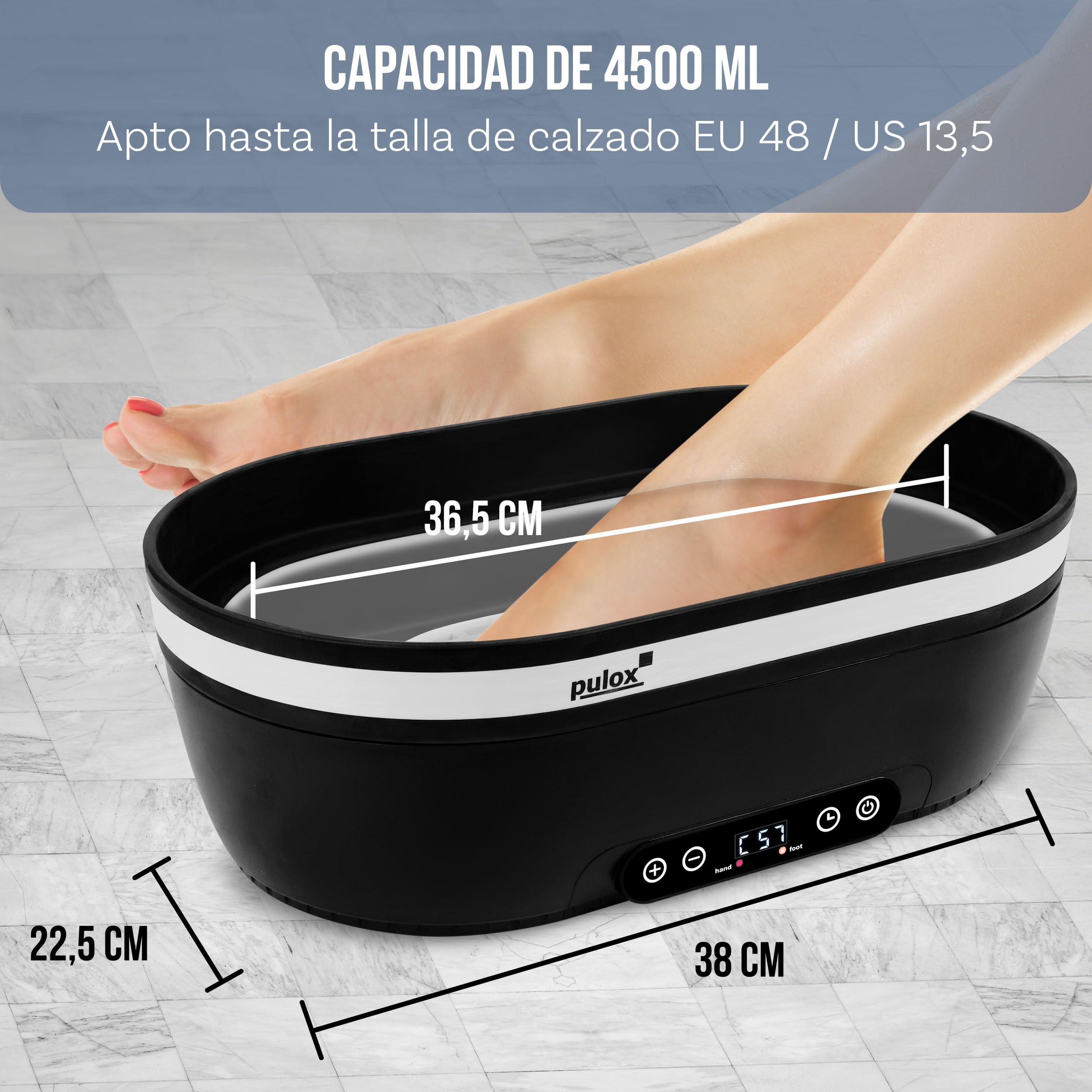 Pulox Baño de Parafina WB-4500 - Baño de cera grande de 4500 ml para manos y pies con accesorios y 4x cera