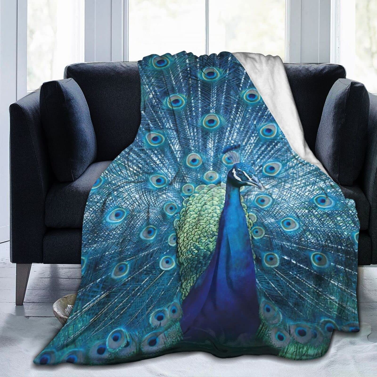 Hdadwy Girls Peacock Blankets 2 Peacock Feather Blanket Colorful Peacock Bird Print Throw Blanket Cozy Warm Fluffy Flannel Fleece Teal Blue Throw Blankets Lightweight Fuzzy Blanket For Women Gifts All Season 60"X50"
