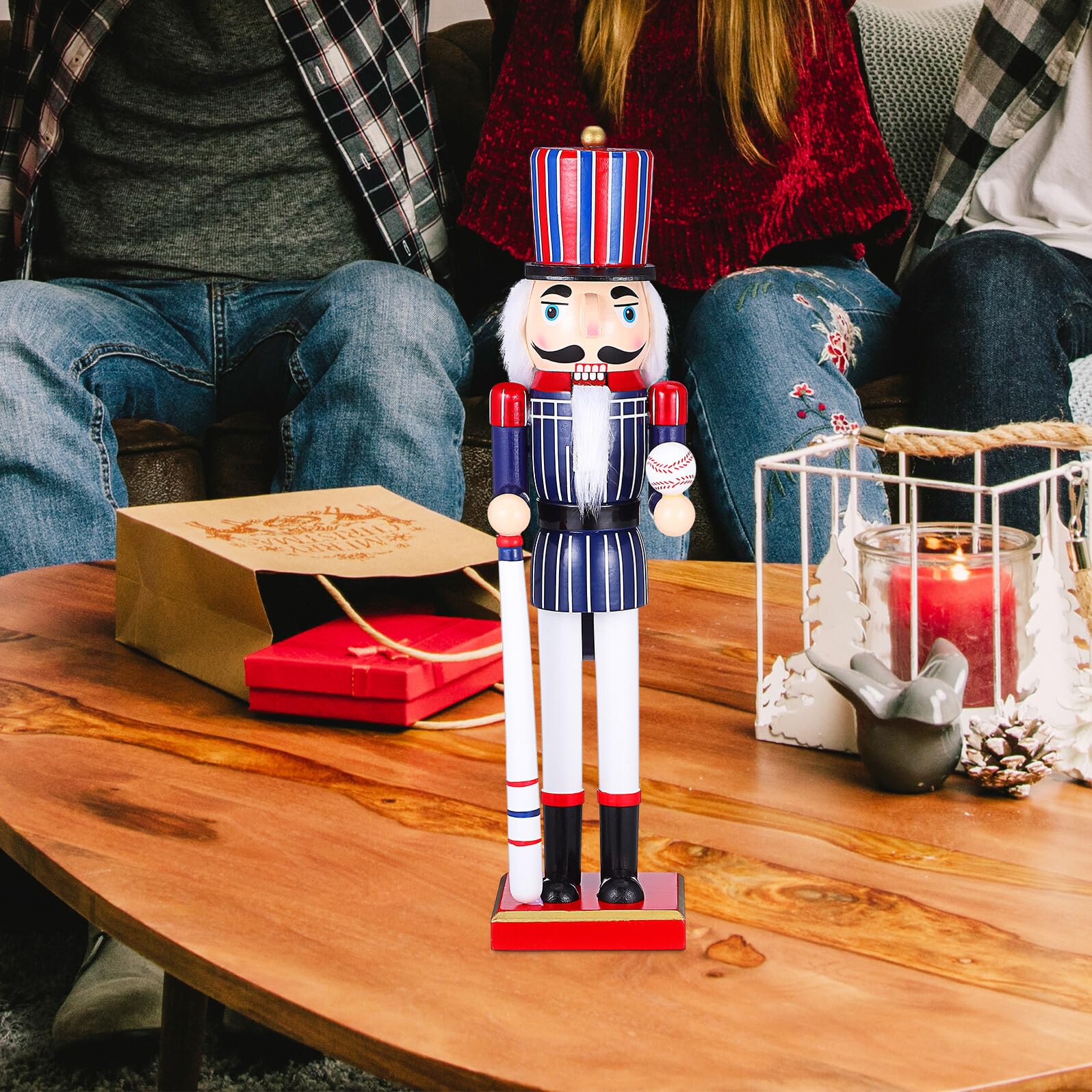 Holz Nussknacker Figur im Sportstil Nussknacker aus Holz mit Baseball-Motiv Handpuppe für Dekoration zu Hause oder Büro