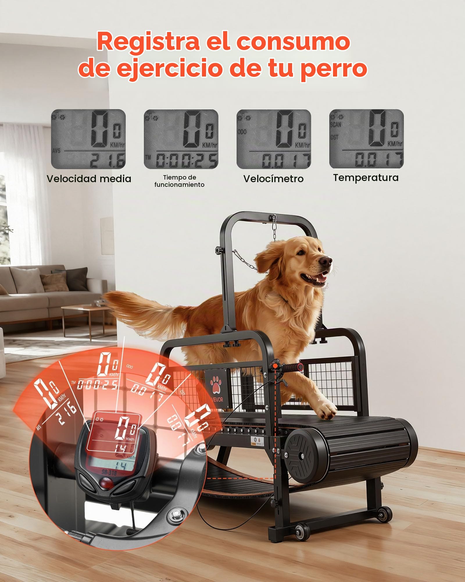 VEVOR Cinta de Correr para Perros Pequeños Medianos sin Motor 175 x 51 x 136 cm, Soporte 199,58 kg, Máquina de Ejercicio Interior Perros con Rampa Ajustable y Ruedas, Altura de Inclinación de 11 cm