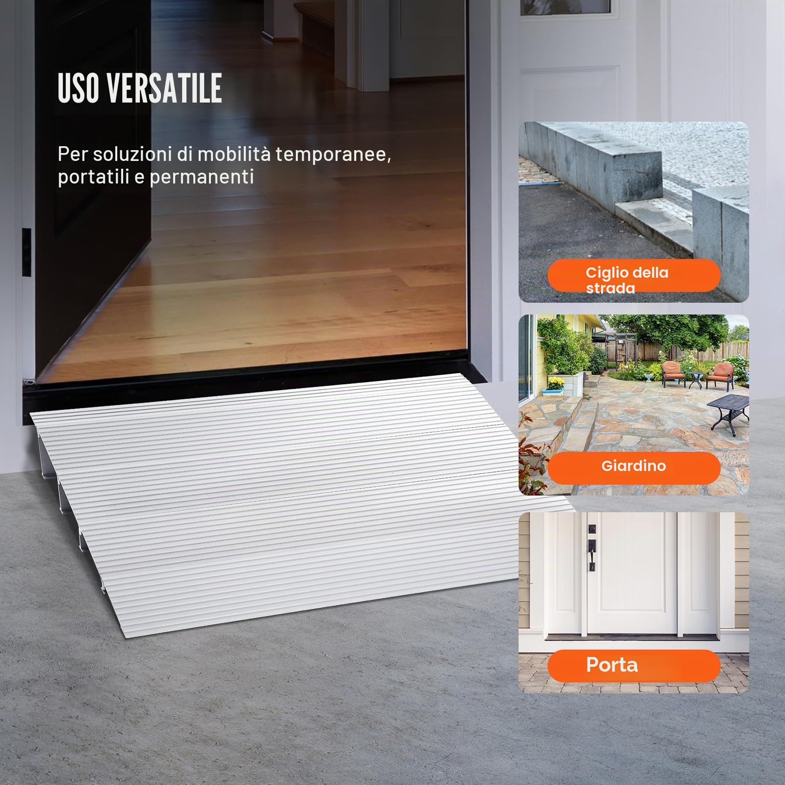VEVOR Rampa per Soglia di Porta Capacità Carico max. 362,8 kg, Rampa per Soglia Modulare Regolabile, Rampa per Porta d'Ingresso Sedie a Rotelle, Rampa per Soglia in Lega di Alluminio Altezza 10,2 cm