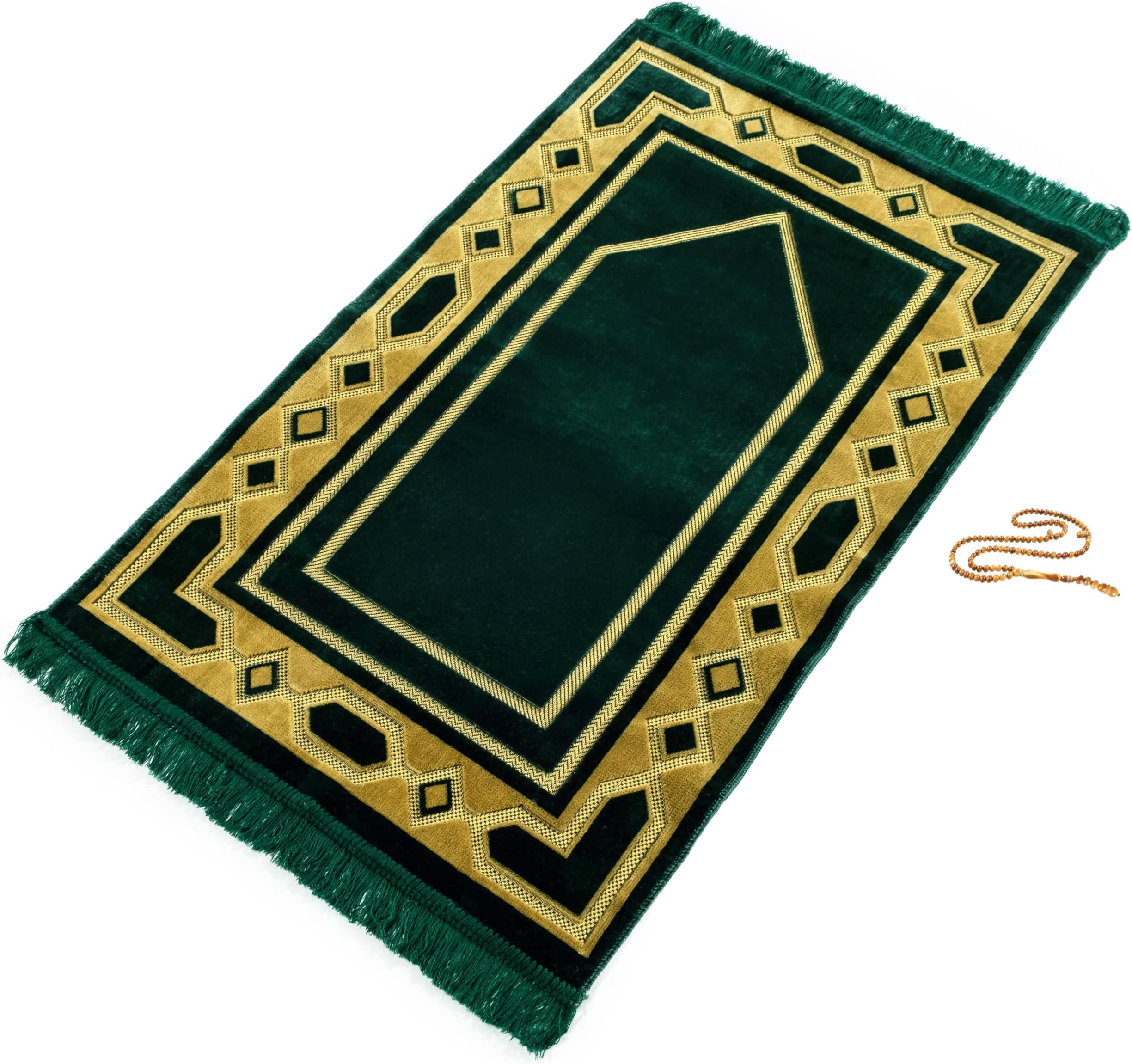 GOLD CASE Home Collection Islamic Prayer Mat - Islam Praying Rug for Muslim Women & Men - Soft Turkish Salah Mats Eid & Ramadan Gifts - Pray Bead (Tesbih) Included - Made in Turkiye - Green