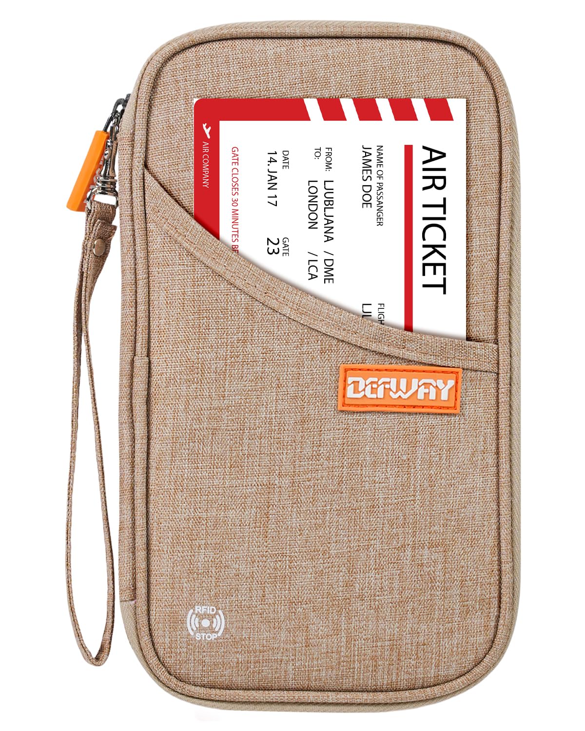 defway Passport Holder Travel Wallet - Family Passport Holder of 4, RFID Blocking Passport Wallet for Men Women, Travel Essentials for Flying (khaki)