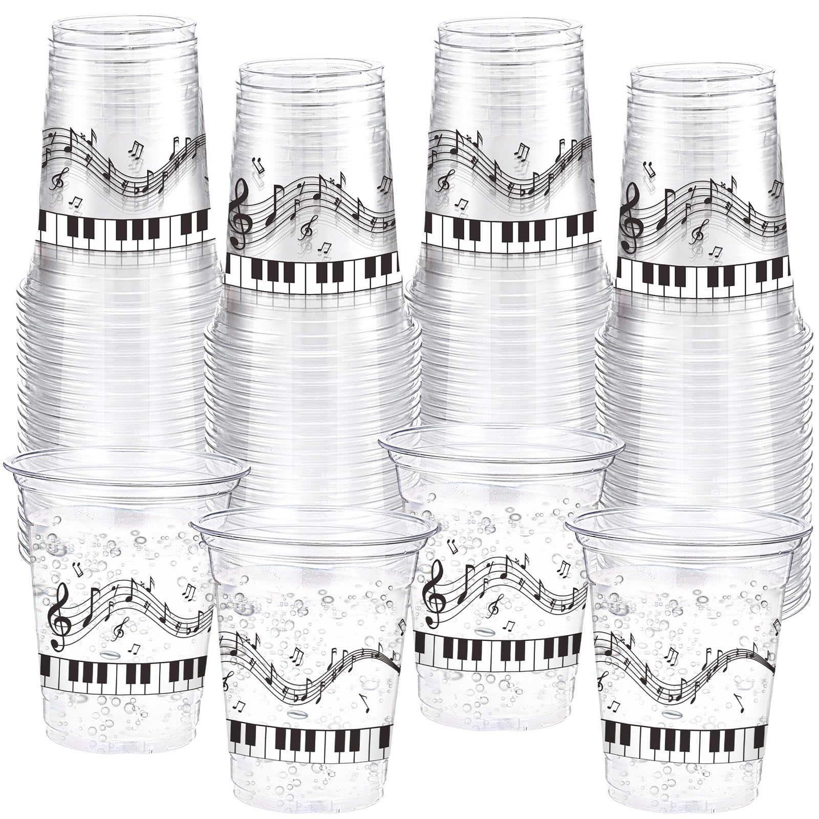 60 Pack Piano Notes Plastic Cup 12 oz Disposable