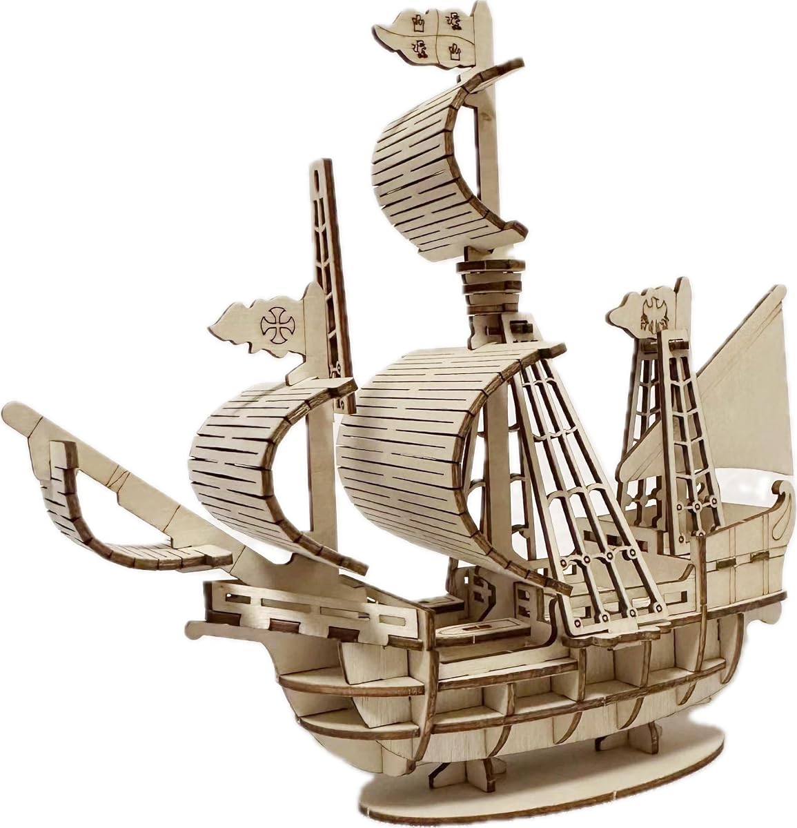 Wooden 3D Sailboat Puzzle Model Kit DIY Assembly Brain Teaser | Eco-friendly laser cut wooden Sailship‌ 3D puzzle kit for adults, burr-free pieces, no glue needed, classic 3D jigsaw puzzle