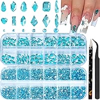 Vista 7 de HNUIX - Diamantes de uñas de 3D con múltiples formas y tamaños, gemas de uñas verde esmeralda, con respaldo plano, con kit, para arte de uñas