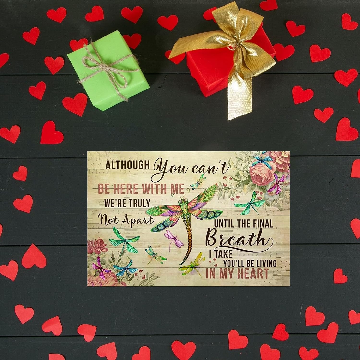 Dragonfly Tin Sign Flower Metal Poster Vintage, You will be Loving in My Heart, Wall Art Decor Gifts for Home Bar Kitchen Restaurant Bedroom Garden Plaque 8x12 Inch image 3