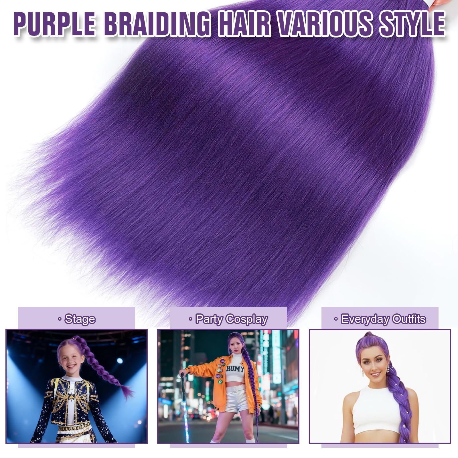 Extension Treccia Viola Per Cosplay – Clip In Ponytail Sintetico Pre-allungato, Antistatico E Traspirante – Per Feste, Spettacoli E Costumi