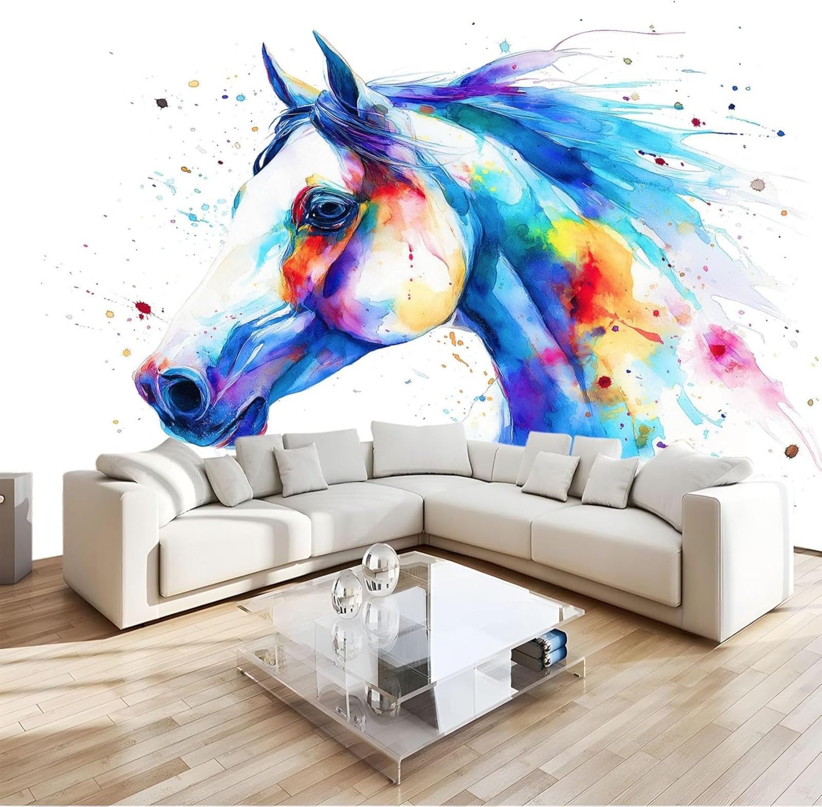 Watercolor Animal Portraits, White Photo Wallpaper, 3D Wall Mural for Bedroom, Living Room, Sofa or TV Background - Non-woven Wallpaper, Wall Decoration, 350cm x 256cm Stickers - Frameless Painting -