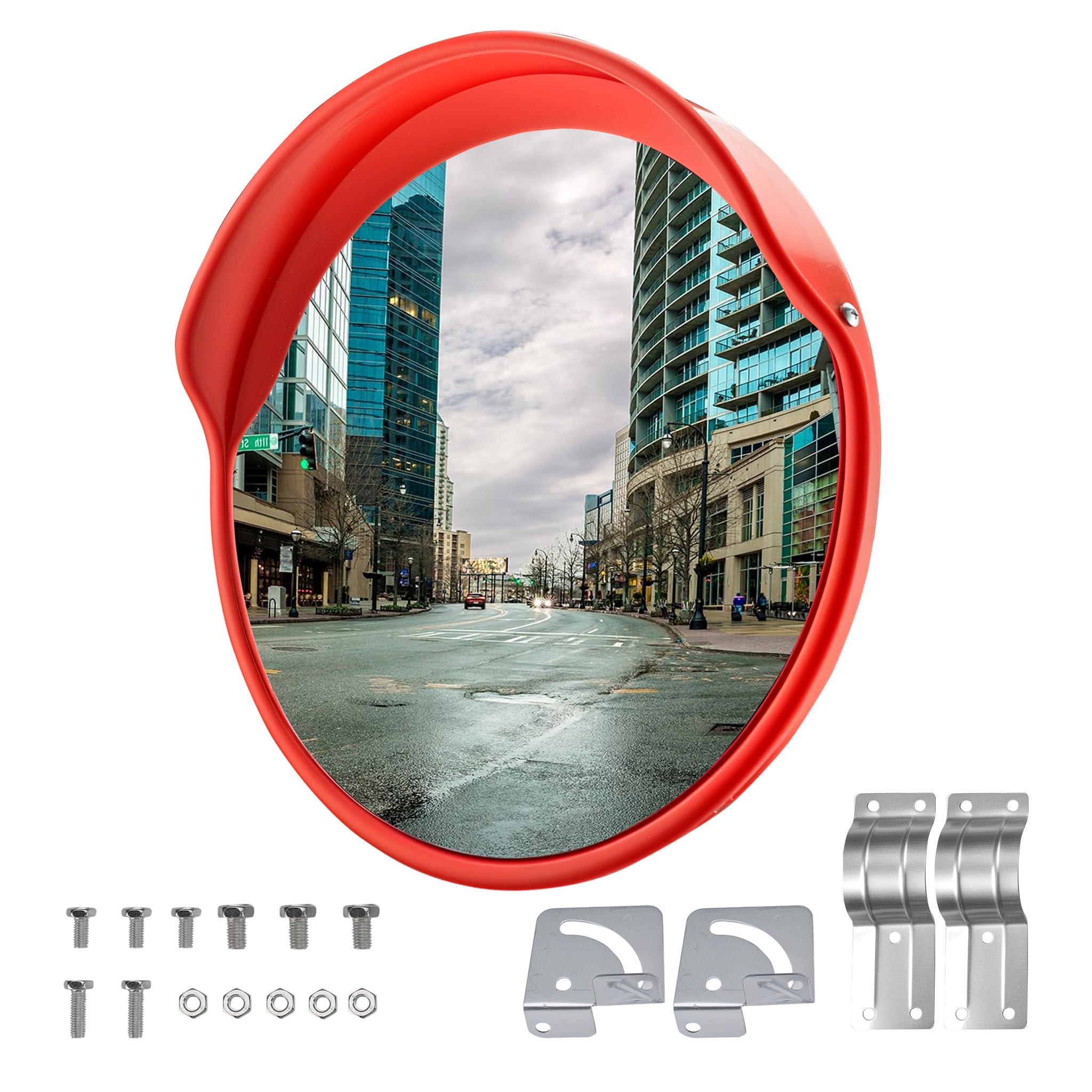 Wiltec Miroir rond de circulation convexe 80cm Champ de vision de 160° Couvercle de protection Sécurité routière Outdoor Indoor Résistant Matériel de montage inclus