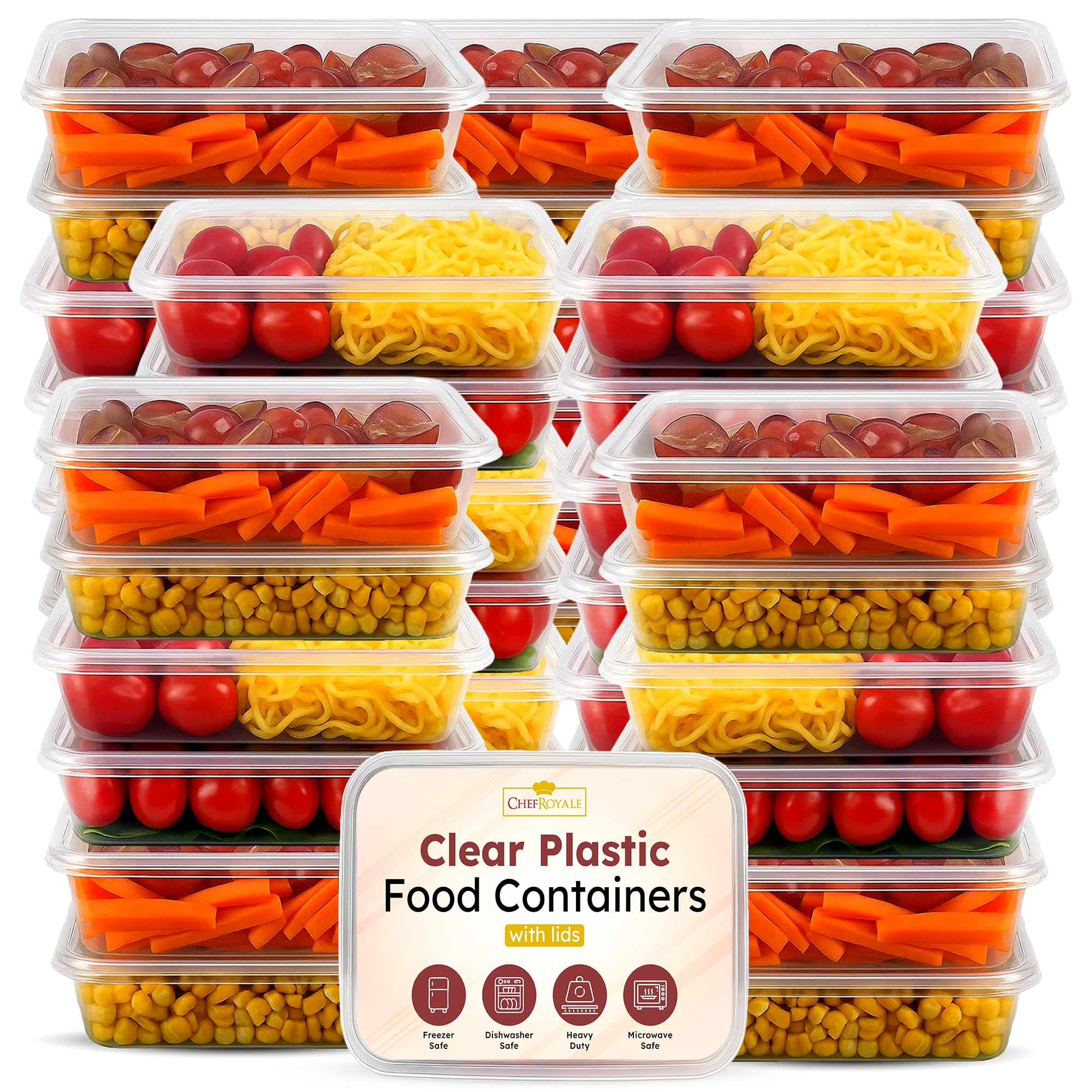 CHEF ROYALE Food Storage Container with Lids 100 x 650ml Plastic Food Prep Takeaway Container with Airtight Lids Microwave, Freezer & Dishwasher Safe Ideal for Takeaway Recyclable (100, 650ml)