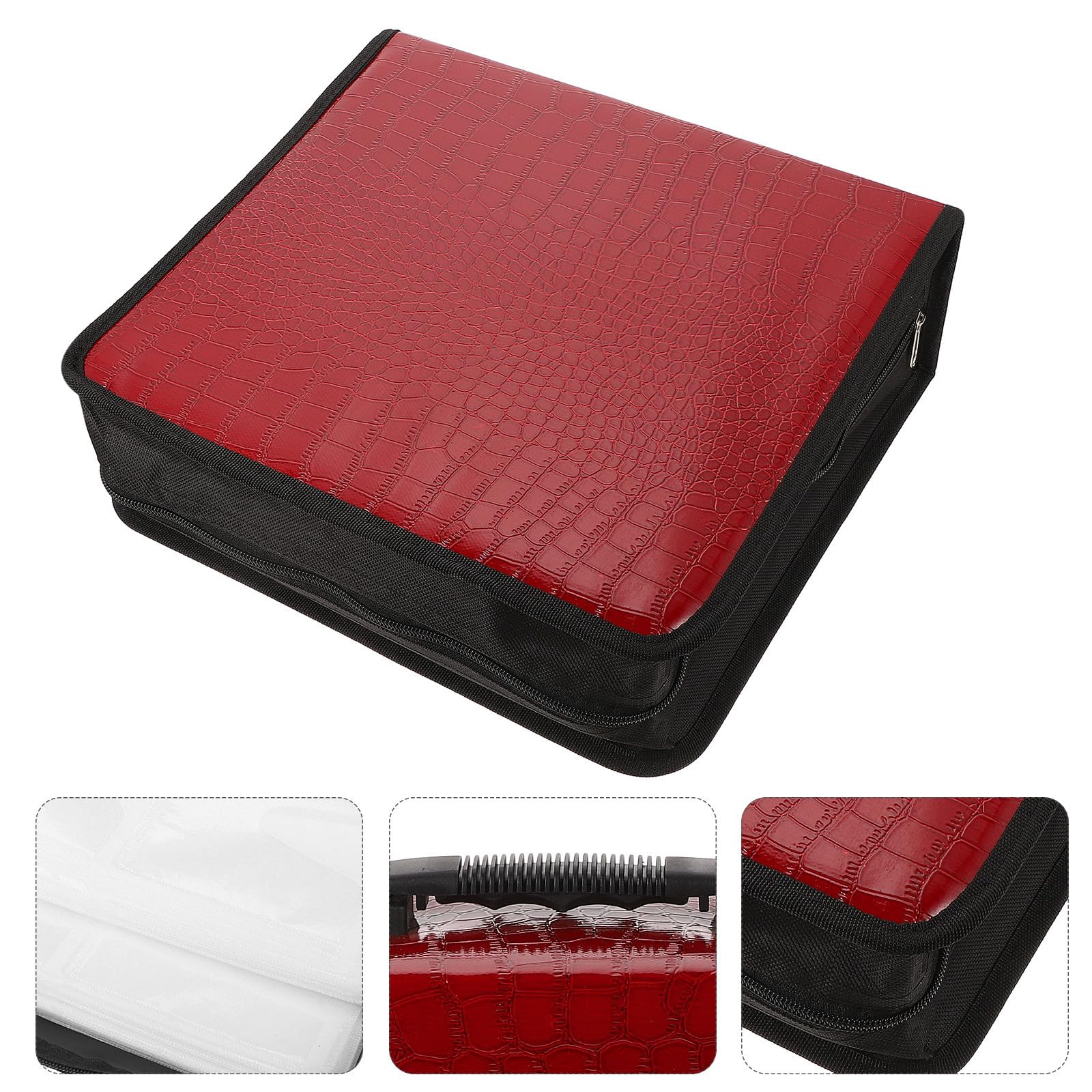 Bolsa de PU para CD de 200 Piezas, Gran Capacidad, Roja | Cierre Cremallera, Resistente al Desgaste, Diseño Moderno, Formato para Dvd y Orden Reducido