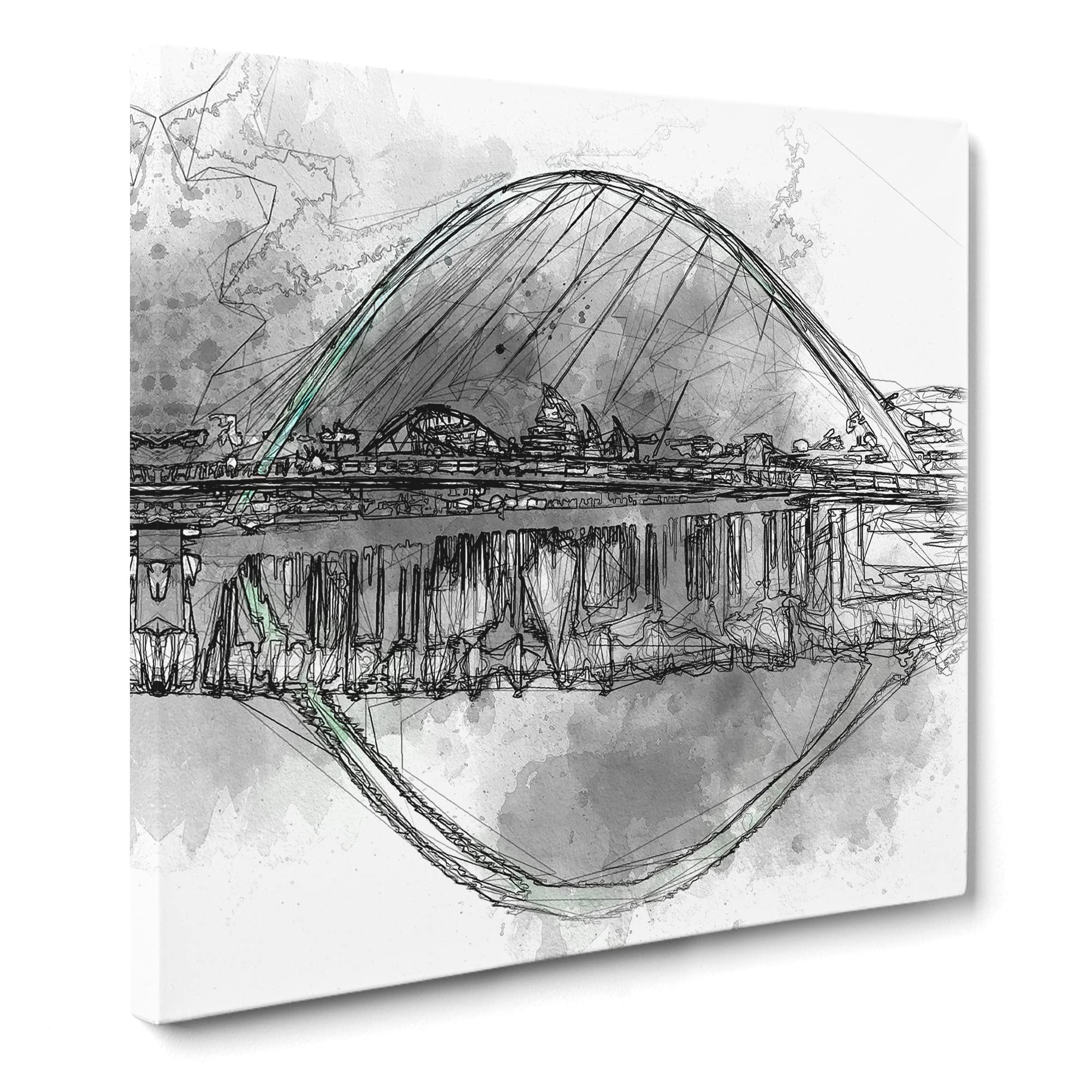 Gateshead Millennium Bridge Sketch Canvas Print, Mixed, 35L x 35W cm
