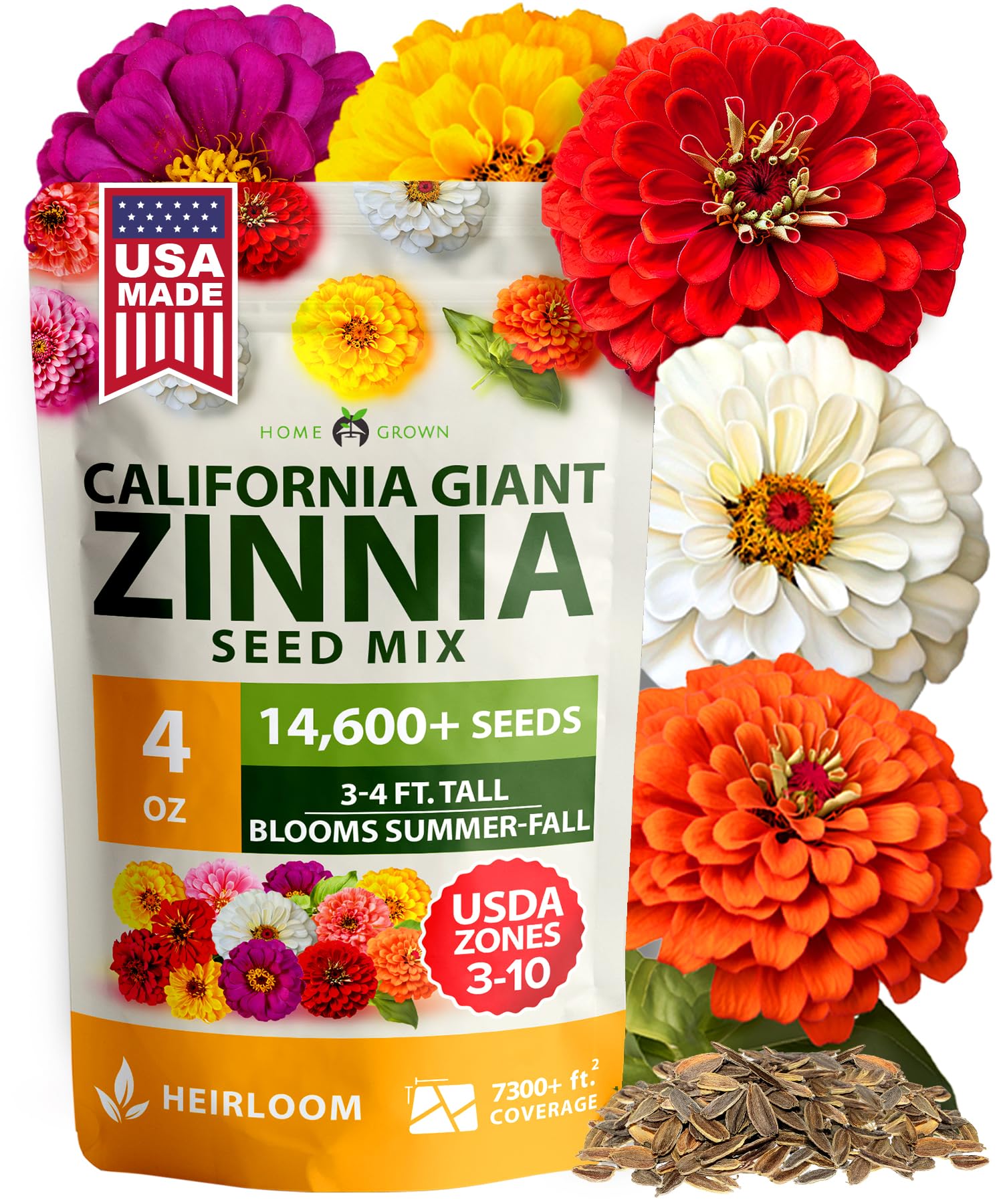 HOME GROWN California Giant Mix Zinnia Seeds, 14,600+ Seeds, Zinnia elegans