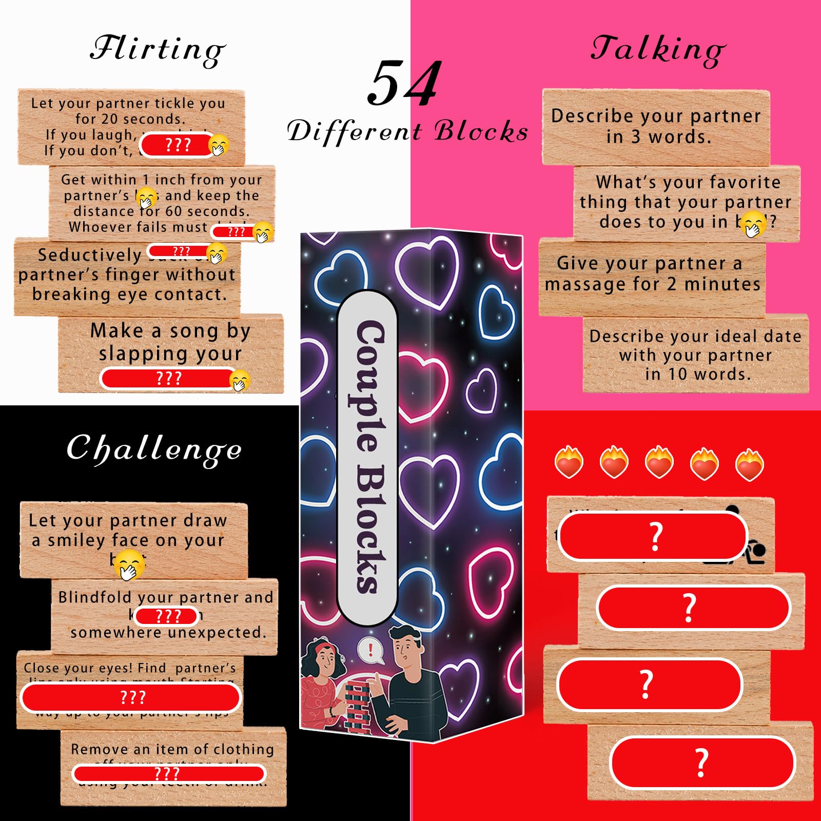 2025 Fun Valentine's Day Gift - 54 Fun Stacking Blocks, Romantic Game: Talking, Daring, Challenge for Date Night Anniversary