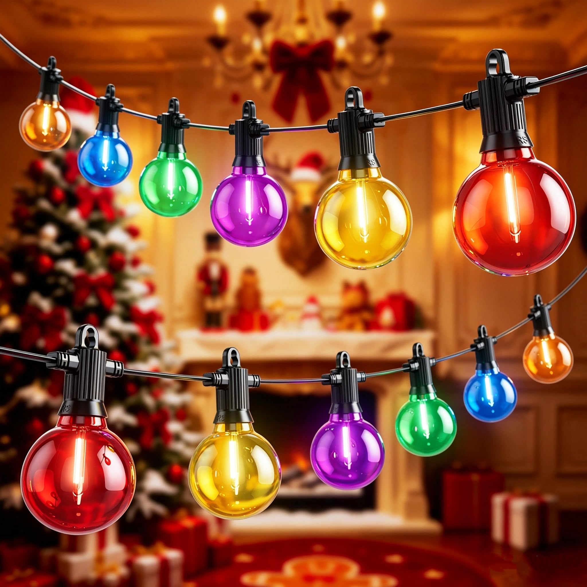 FOOAMN G40 IP65 Colour Mains Festoon String Lights 200FT/60M Garden Lights