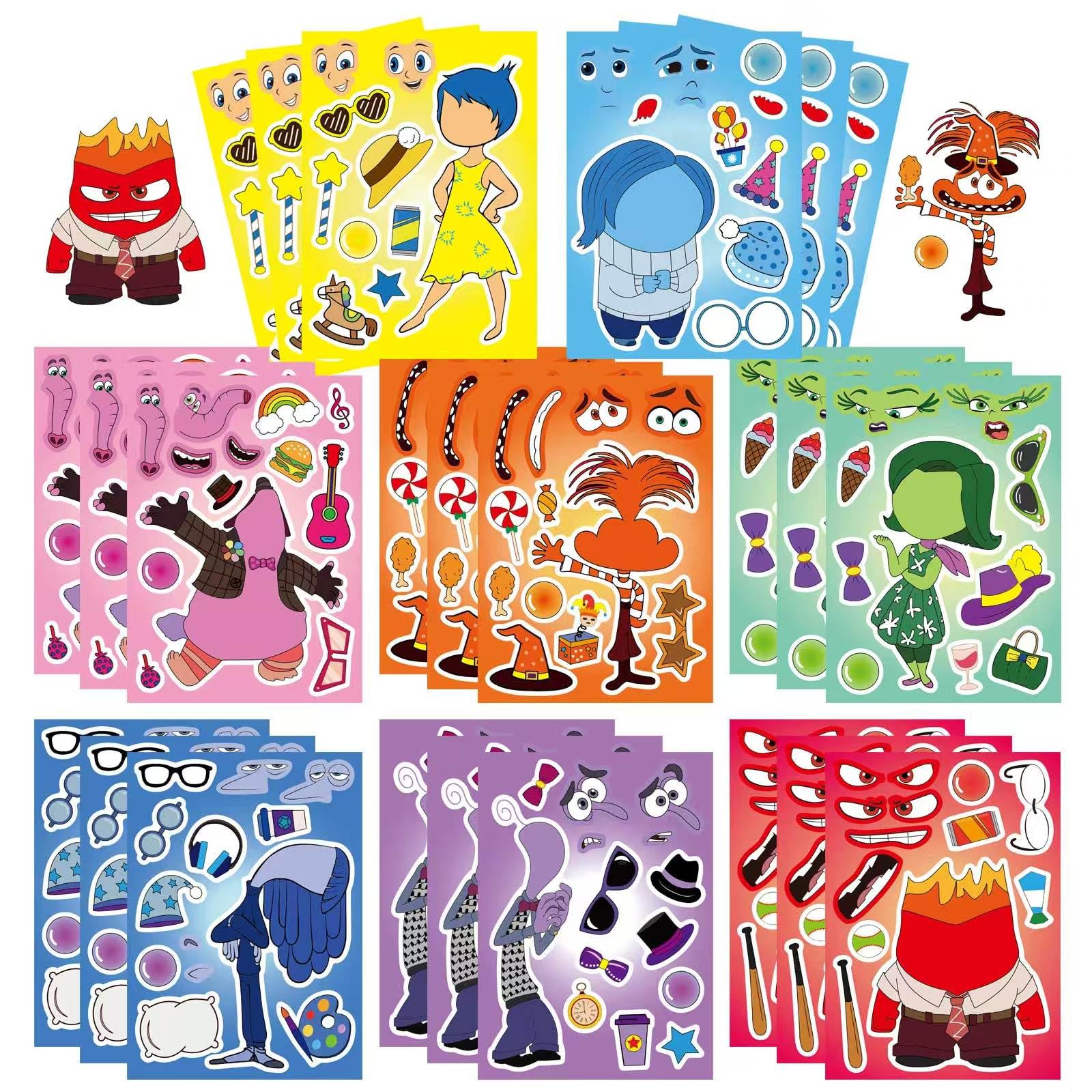 24 PCS Inside Ou-t DIY Stickers Party Gift Set for Kids, Make a Face Art Craft Stickers for Goodie Candy Bag Fillers, Cute Decoration Birthday Party Supplies, Bag Fillers, Gifts for Boys Girls