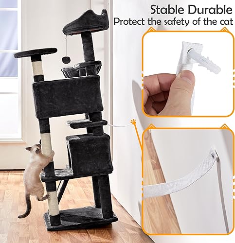 Miniatura 9 de Yaheetech Árbol para gatos, torre para gatos de 57 pulgadas con condominio doble, tabla de rascar y canasta, muebles para gatos de interior, gatito,