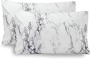 Elegant Comfort Luxury Ultra-Soft 2-Piece Pillowcase Set - 1500 Premium Hotel Quality Microfiber Double Brushed - Wrinkle Resistant, Standard/Queen, Marble Pattern White