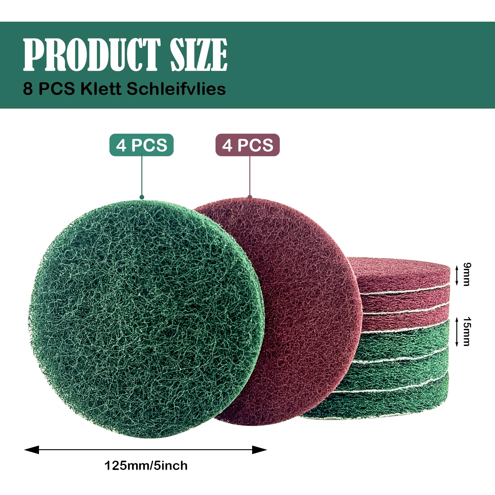 8 pezzi in tessuto non tessuto abrasivo, 2 spugne abrasive da 125 mm, spugna lucidante per levigatrice orbitale