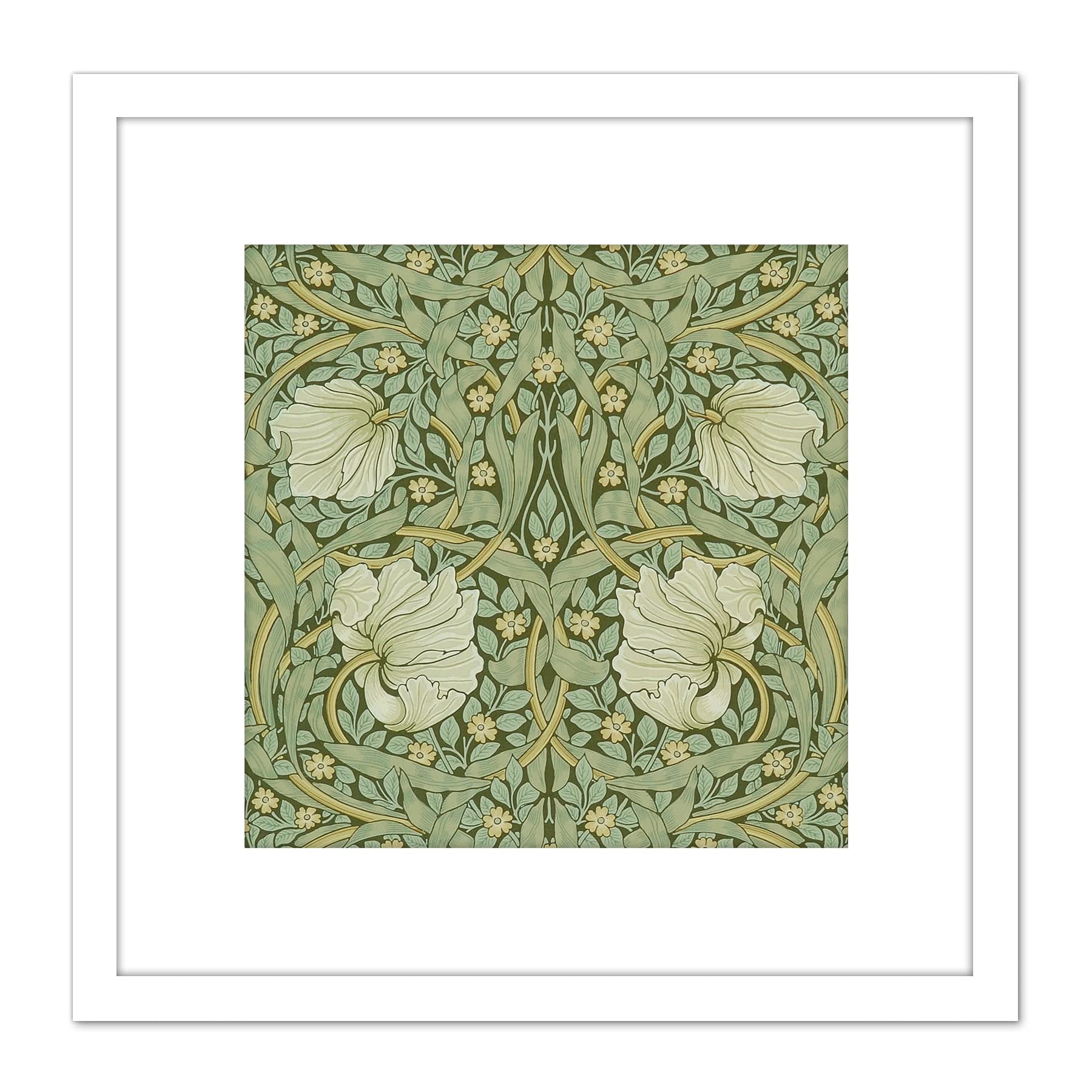Artery8 William Morris Pimpernel Arts Craft Pattern Design 9X9 Inch Square Wooden Framed Wall Art Print Picture with Mount