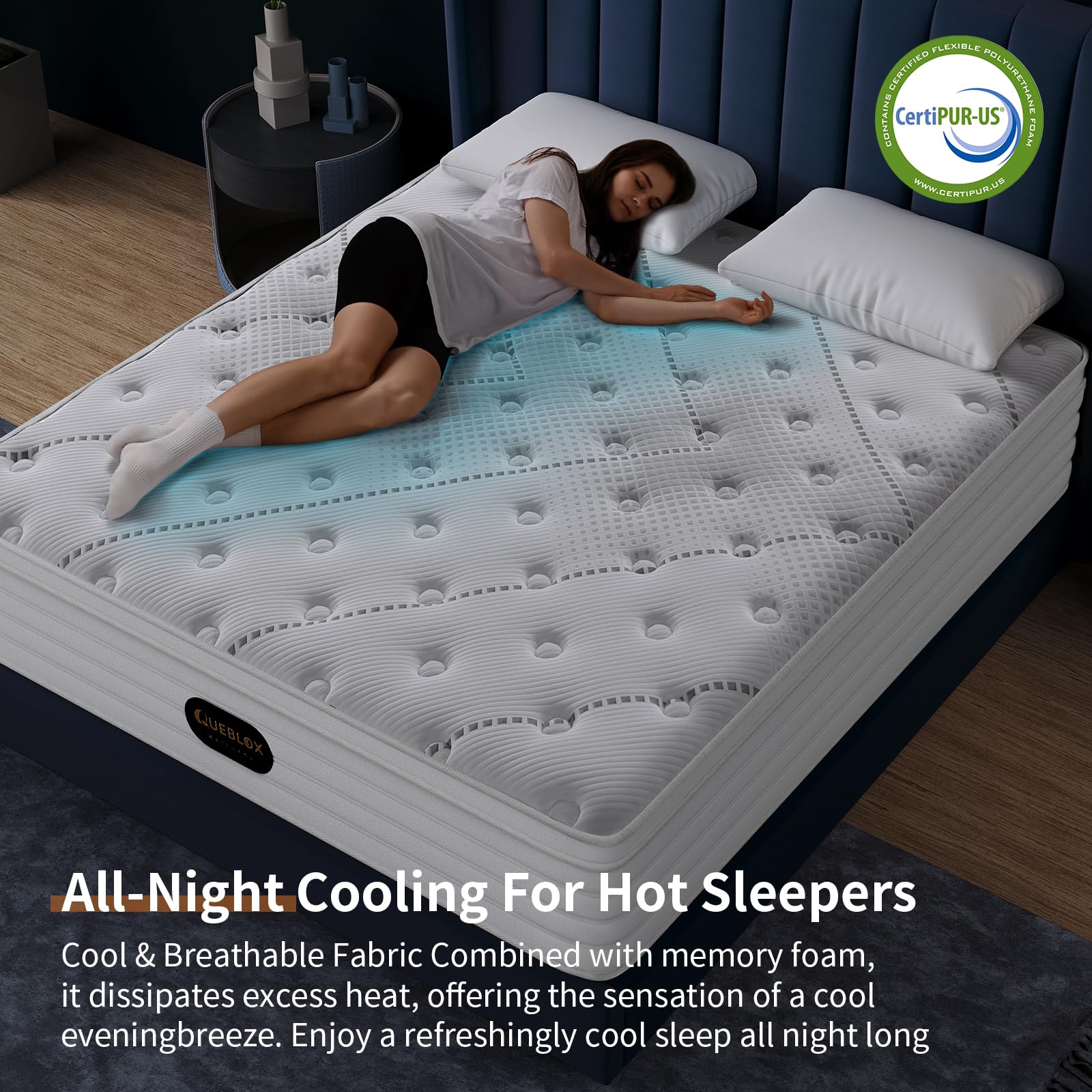 Koorlian Materasso singolo da 0,9 m, materasso ibrido a molle interne da 25,4 cm, letto singolo con memory foam traspirante e molle insacchettate individuali, isolamento del movimento, allevia la