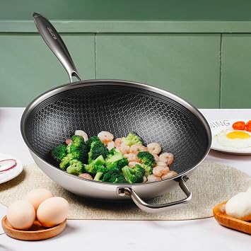 SLOTTET Hybrid 12-Inch Wok with Steamer,Nonstick Stainless Steel Woks & Stir-fry pans with Lid,Stay-Cool Handle,PFOA Free Cookware,Dishwasher and Oven Safe, Works on Induction