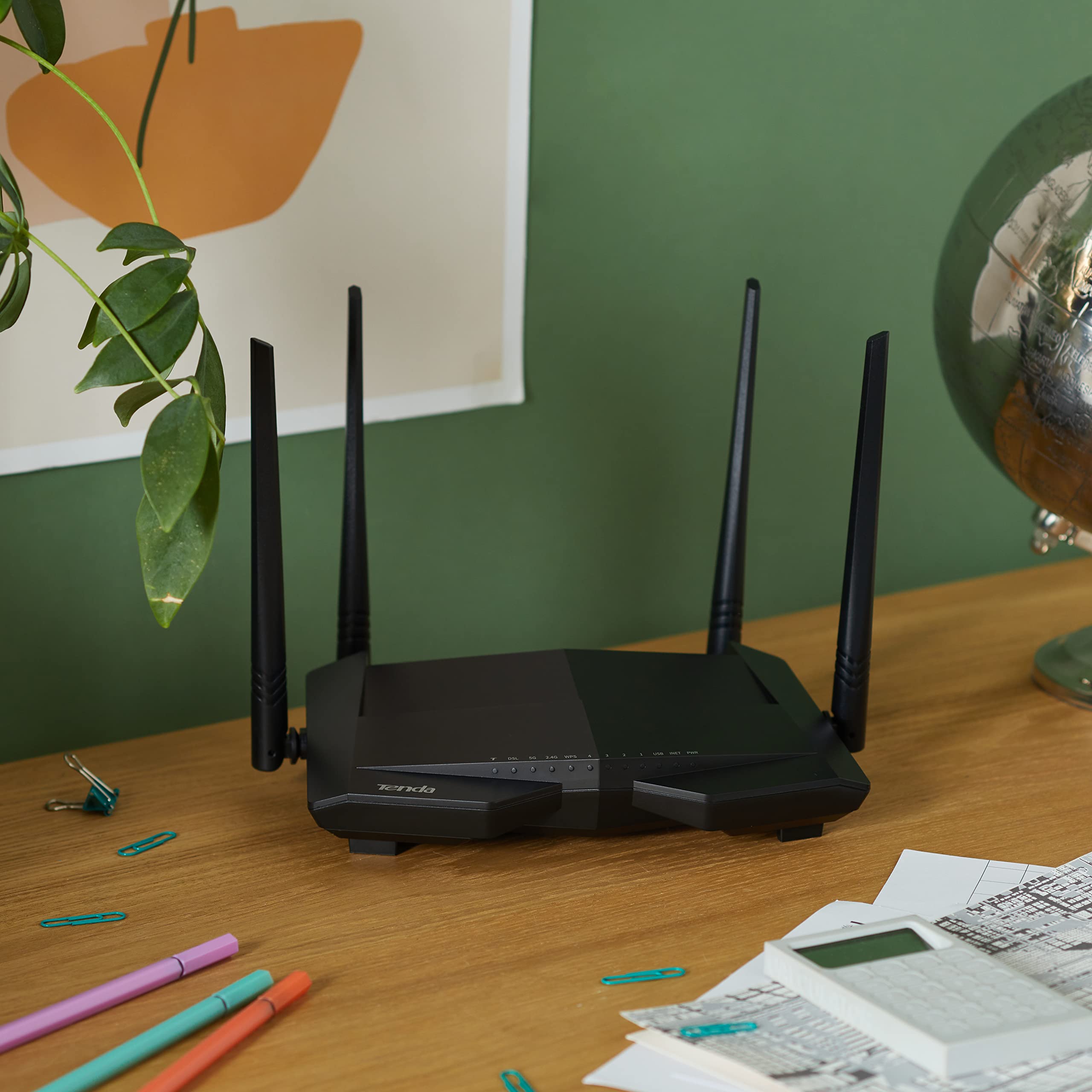 Tenda V12 modem router VDSL/ADSL Dual-Band Router (AC1200 300 Mbit/s przy 2,4 GHz + 867 Mbit/s przy 5 GHz, 3 x Gigabit LAN + 1 x Gigabit WAN) wiązanie, obsługuje VPN/IPTV/IPv6/WPS