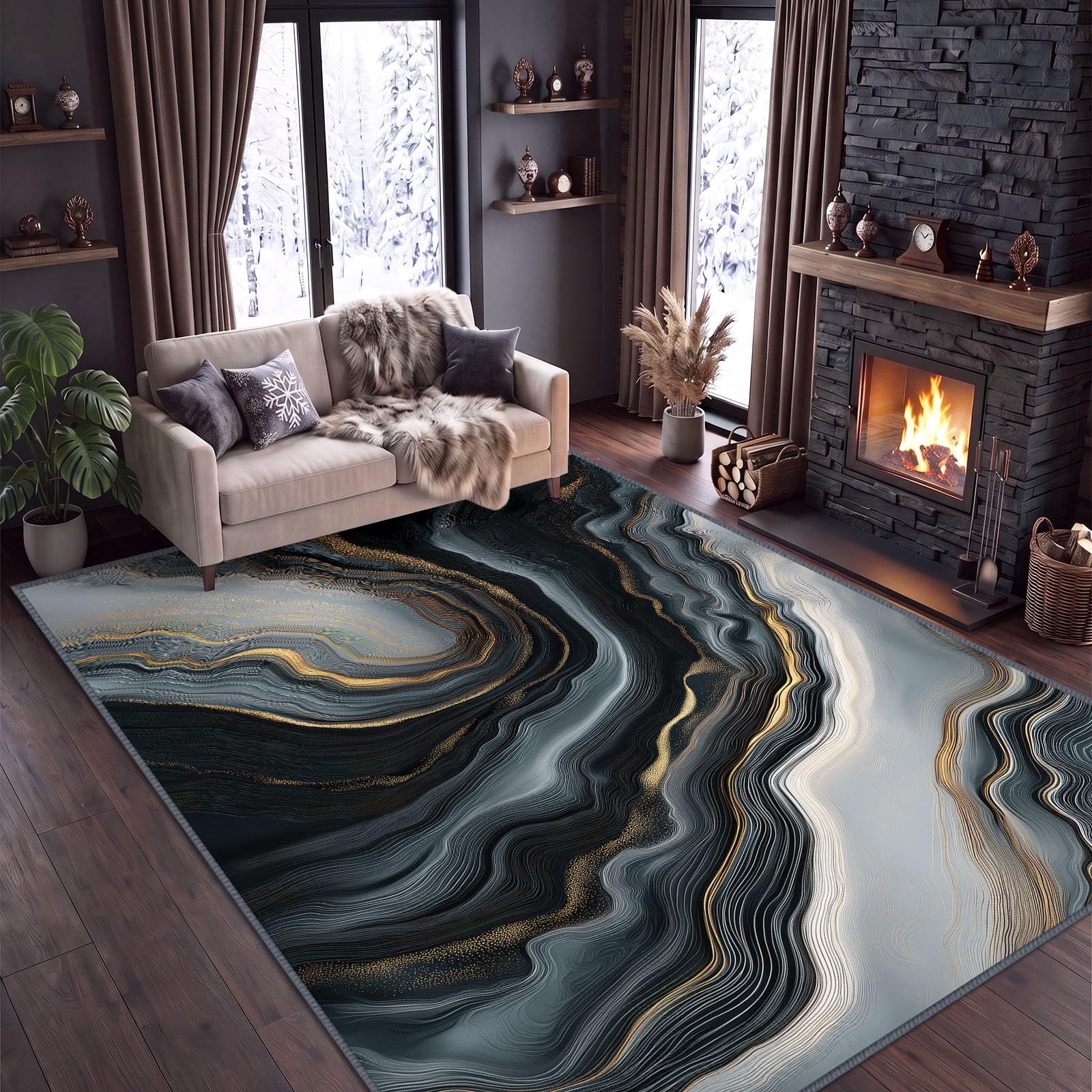 Alfombra de mármol blanco y negro de 140 x 200 cm, alfombra de lujo abstracta lavable para sala de estar, alfombra antideslizante de pelo bajo, alfombra de interior para dormitorio, sala de juegos