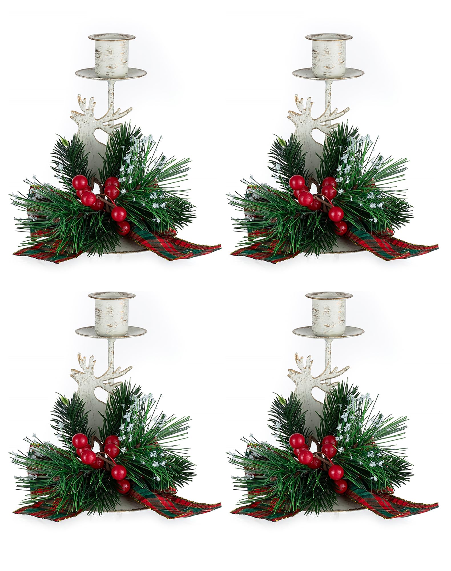 Romadedi Portavelas para decoración navideña: candelabro rústico de reno, centro de mesa de granja, adornos festivos de bayas rojas, decoración del hogar, juego de 24 unidades