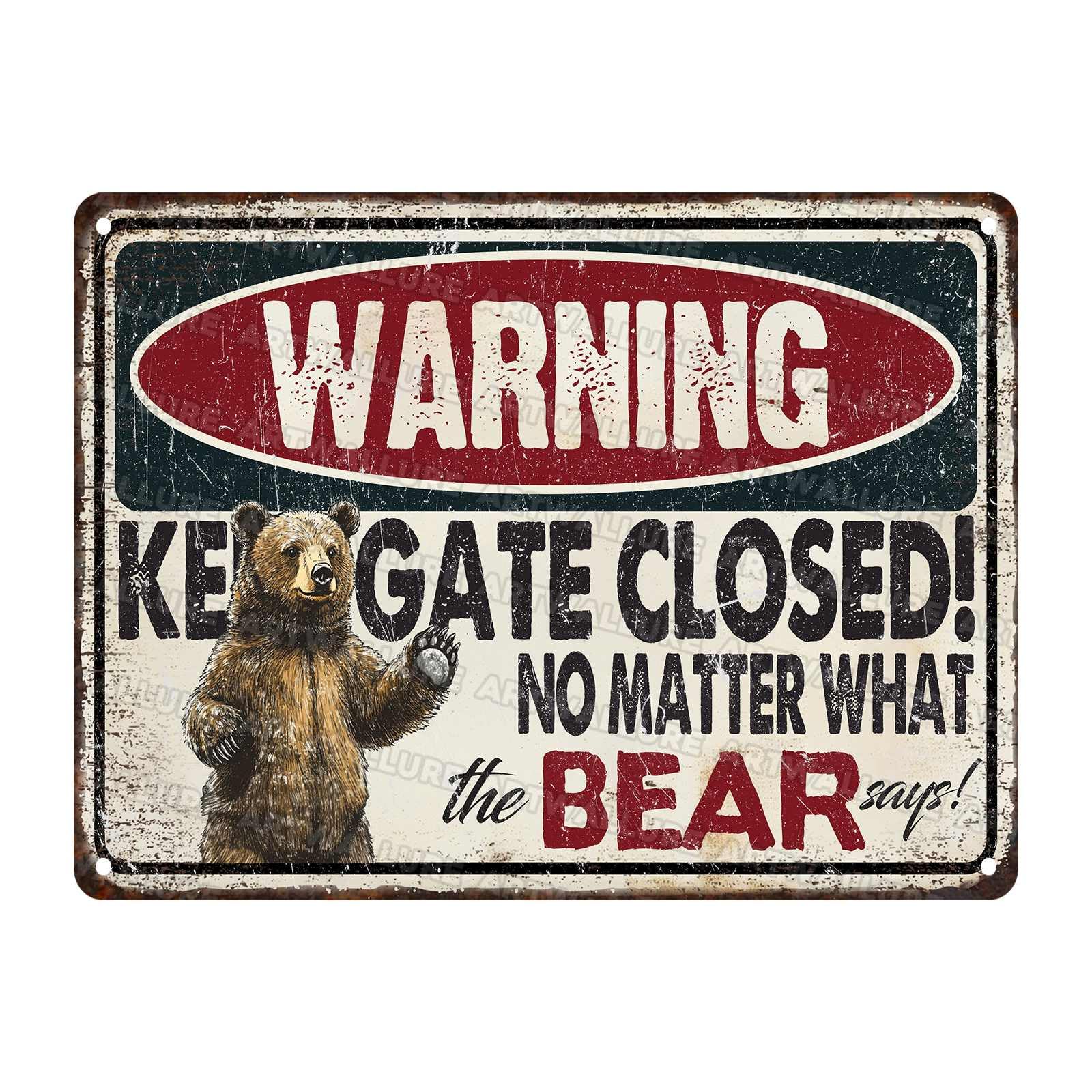 Bear Says Warning Vintage Sign Funny No Trespassing Metal Sign Farmhouse Decoration and Bear Farm Warning Signage for Poultry Owners 12x16Inch