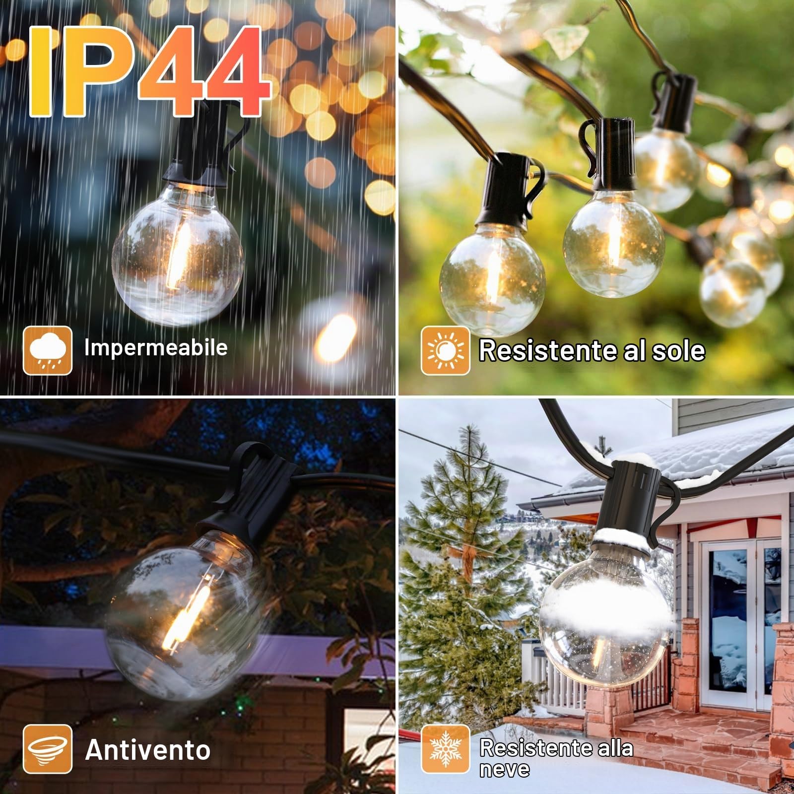 Quntis Luci da Esterno Giardino Solare, 8 Modalità di Luce 19M 25+2 Catena Luminosa Esterno con Telecomando e Timer, IP44 Impermeabile G40 LED Luci Solari da Giardino per Feste Terrazza Matrimonio