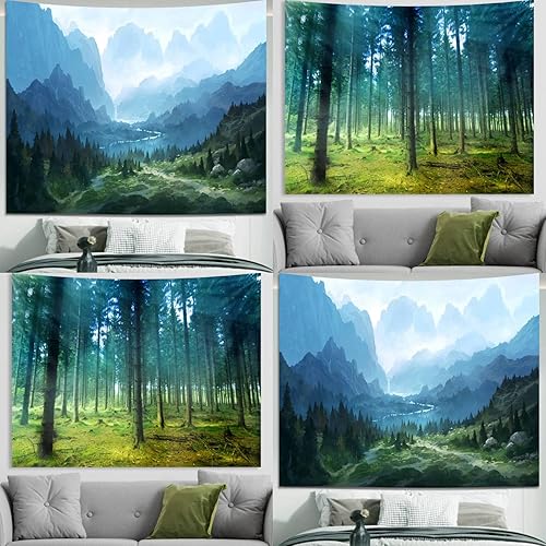 Miniatura 1 de Apdidl Tapiz de montaña forestal de 51 x 60 pulgadas y árboles de bosque brumoso, tapiz de pared de 51 x 60 pulgadas para hombres, dormitorio, sala