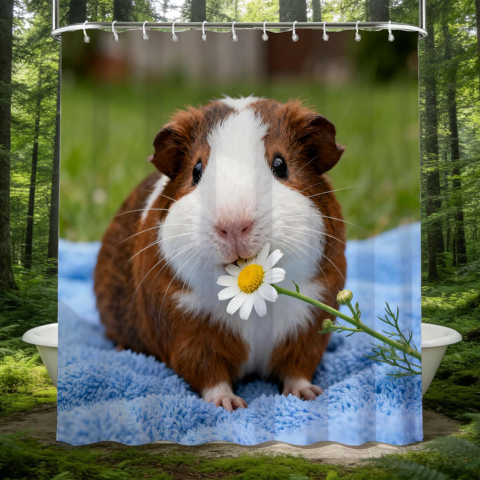 Hongduo 3D Cute Cavy Funny Shower Curtain for Stalls Bathtubs Pet Themed Bathroom Decor Shower Curtain Set Polyester Fabric Waterproof 180x200cm/71X79 Inch with Hooks