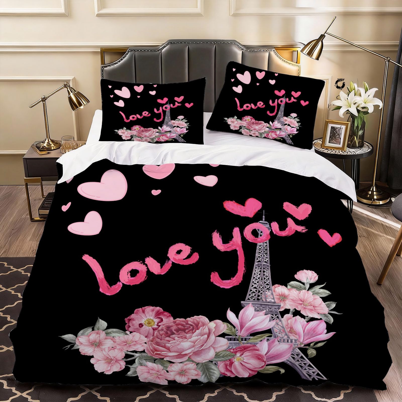 3D Eiffel Tower Duvet Cover Artist Bedding Single Bed Set, Soft Microfiber Comforter Cover Printed with Zipper Closure Quilt Coverr 135x200 cm and 2 Pillowcases