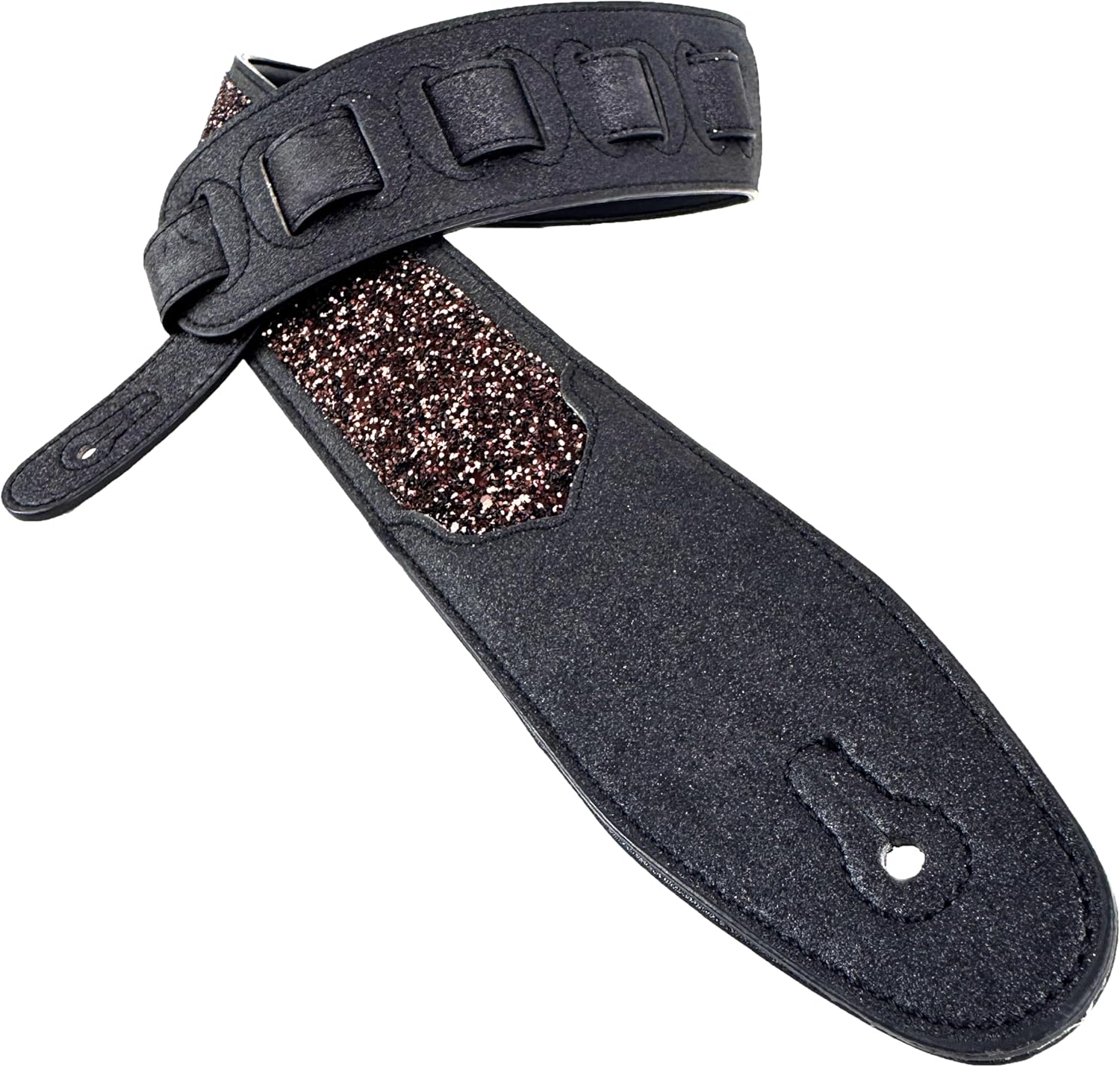 Walker & Williams WW-GL-109 Cary Black Copper Super Sparkle Glitter Bomb Padded Guitar Strap Glove Leather Back For Acoustic, Electric, And Bass Guitars