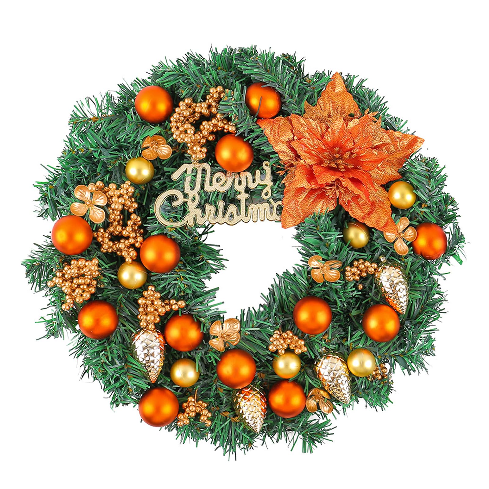 Tsophreniq Christmas Wreath with Bowknot Seasonal Wreath with Christmas Sphere for Door or Fireplaces Enhancement Holiday Ornament