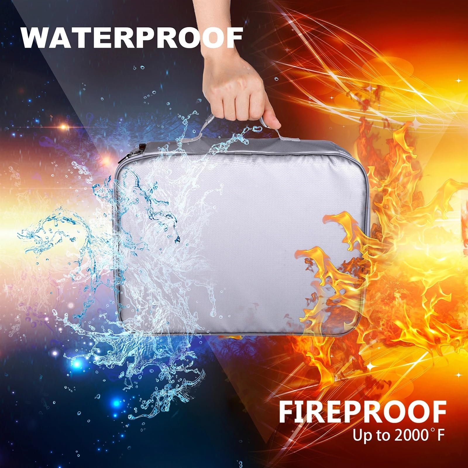 Borsa for Documenti ignifuga Organizer di Sicurezza Chiusura con Cerniera Custodia for Soldi Resistente al Fuoco e all'Acqua Custodia for Carte Multistrato(Black)