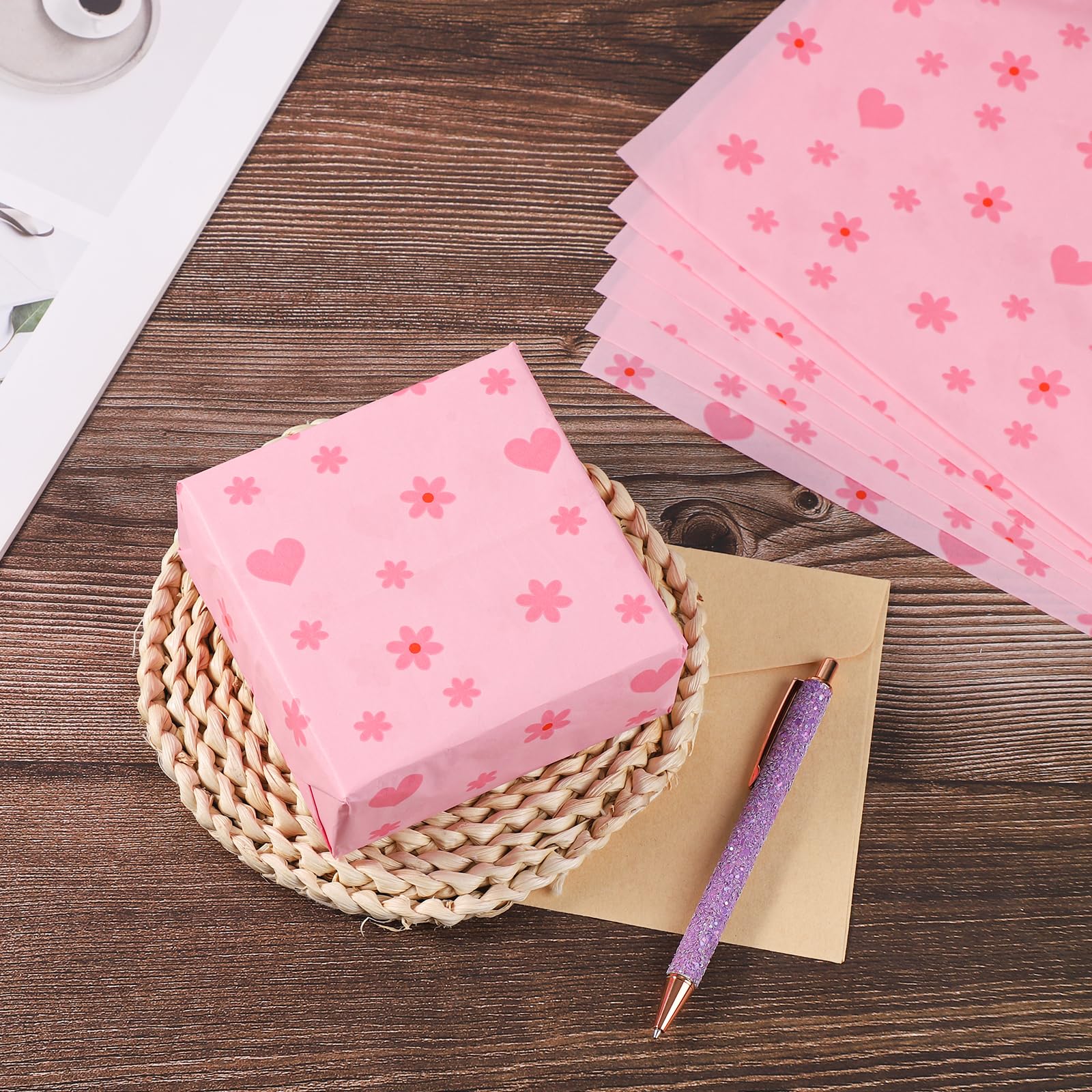 Lot De 30 Feuilles De Papier De Soie Avec Motif Imprimé Coloré, Rose Et Blanc, Pour Fête, Remise De Diplôme, Anniversaire, Saint-Valentin, Loisirs Créatifs