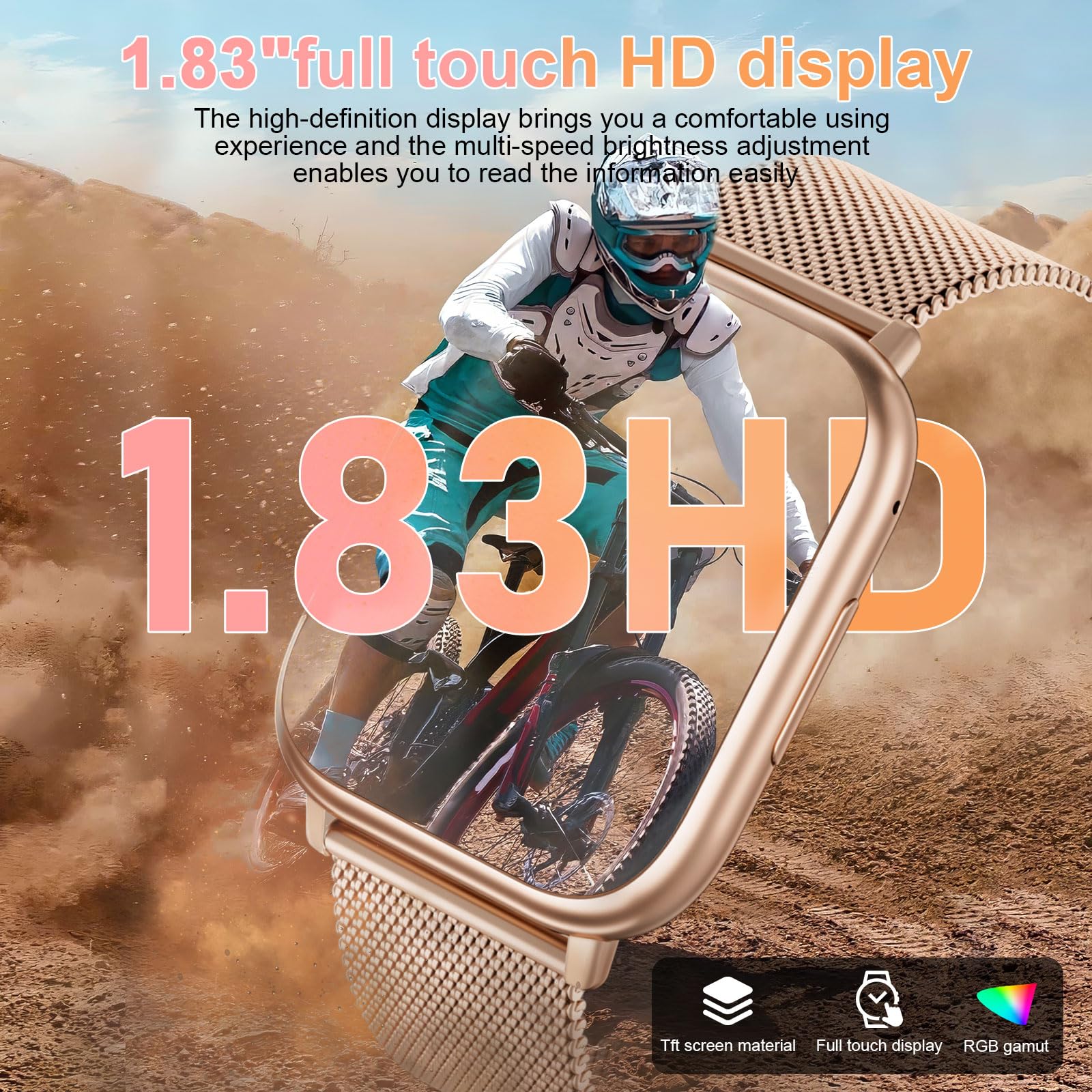 Smartwatch donna, 1,83" Orologio bluetooth con Effettua/Risposta Chiamate,113+Sportive Smart watch Contapassi/24H Cardiofrequenzimetro/Sonno/SpO2, IP68 Fitness Tracker per Android iOS(Oro rosa)