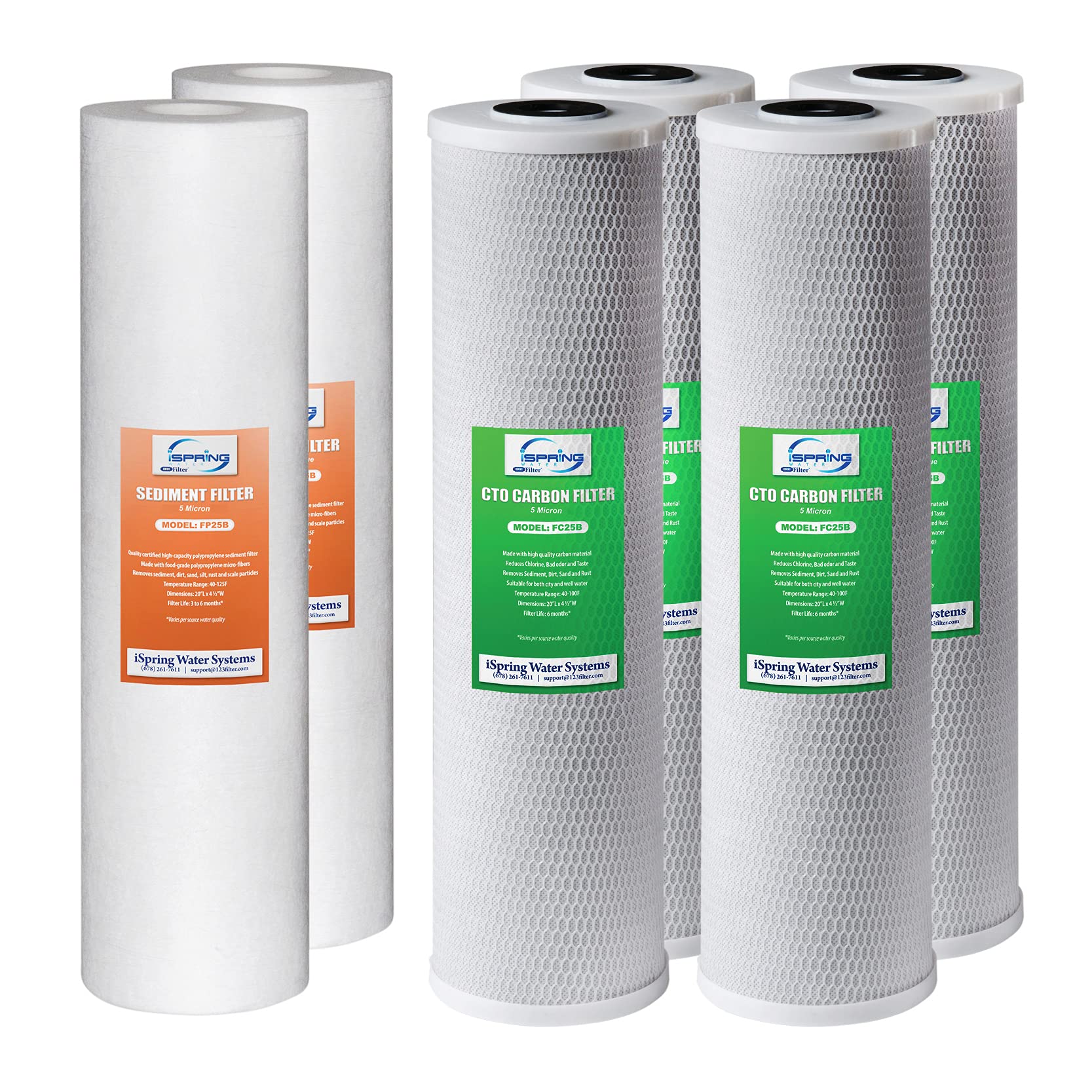 iSpring F6WGB32B 4 5 x 20 3-Stage Whole House Water Filter Replacement Pack with Sediment and Carbon Block