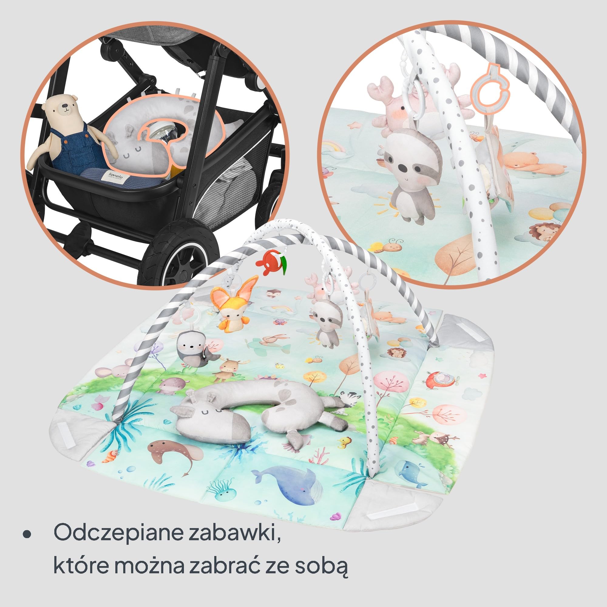 Lionelo Anika naturalny dywan dla dzieci zestawy bambusowe z 8 zdejmowanymi zabawkami dla niemowląt, siłownia zajęcia z łukiem dla dzieci, od noworodka