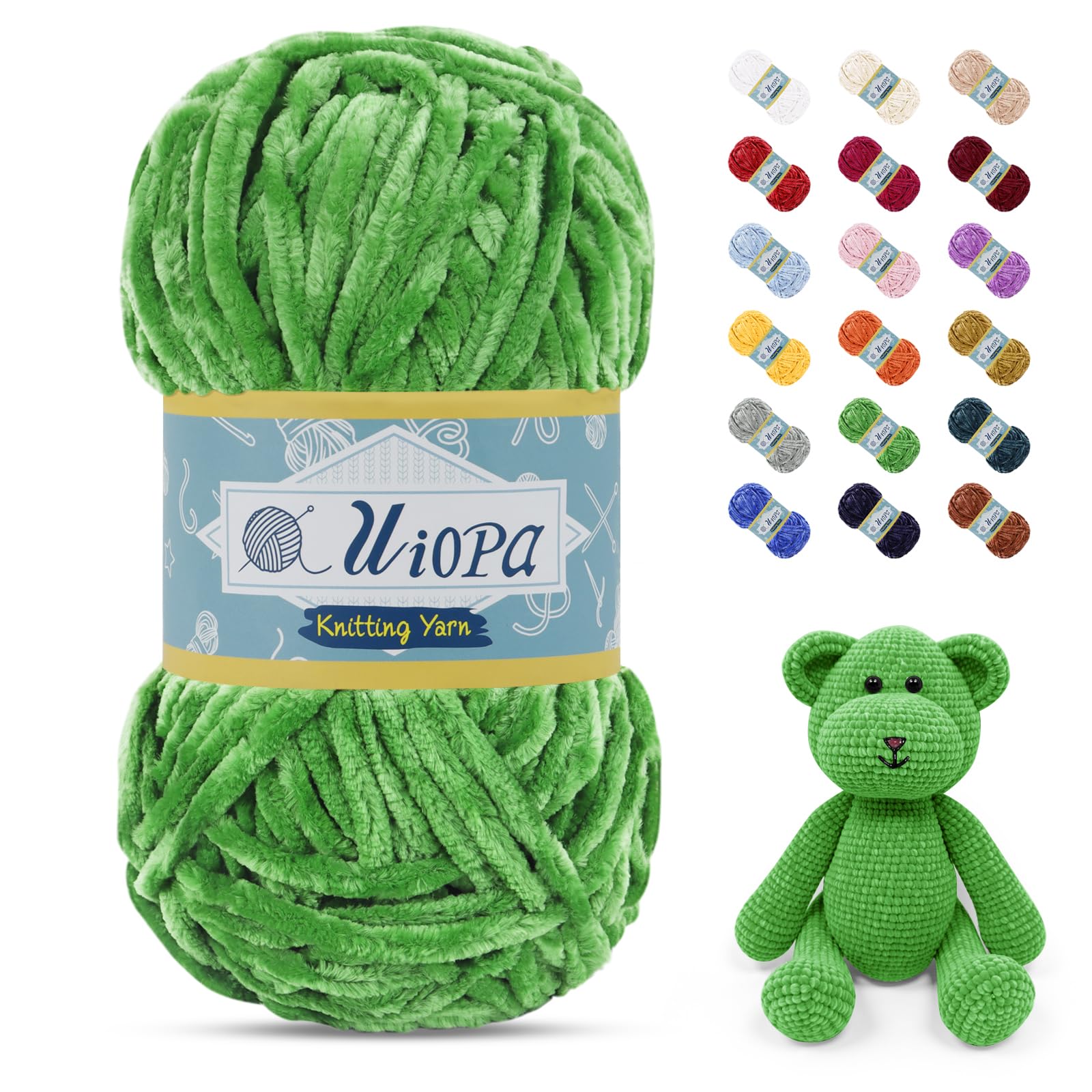 Uiopa 100g/80m Chunky Chenille Yarn, Plush Velvet Yarn Thick Chenille Wool, Fruit Green Fluffy Crochet Chunky Wool for Amigurumi Blankets Clothes DIY Crafts
