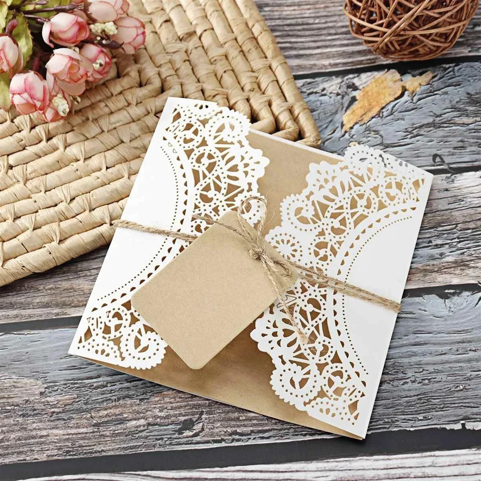 Zaproszenie na ślub Zaproszenia ślubne, z kopertami 10,30,50 szt. 14,5x14,5cm żółty papier pakowy(Print-on-demand,50pcs)
